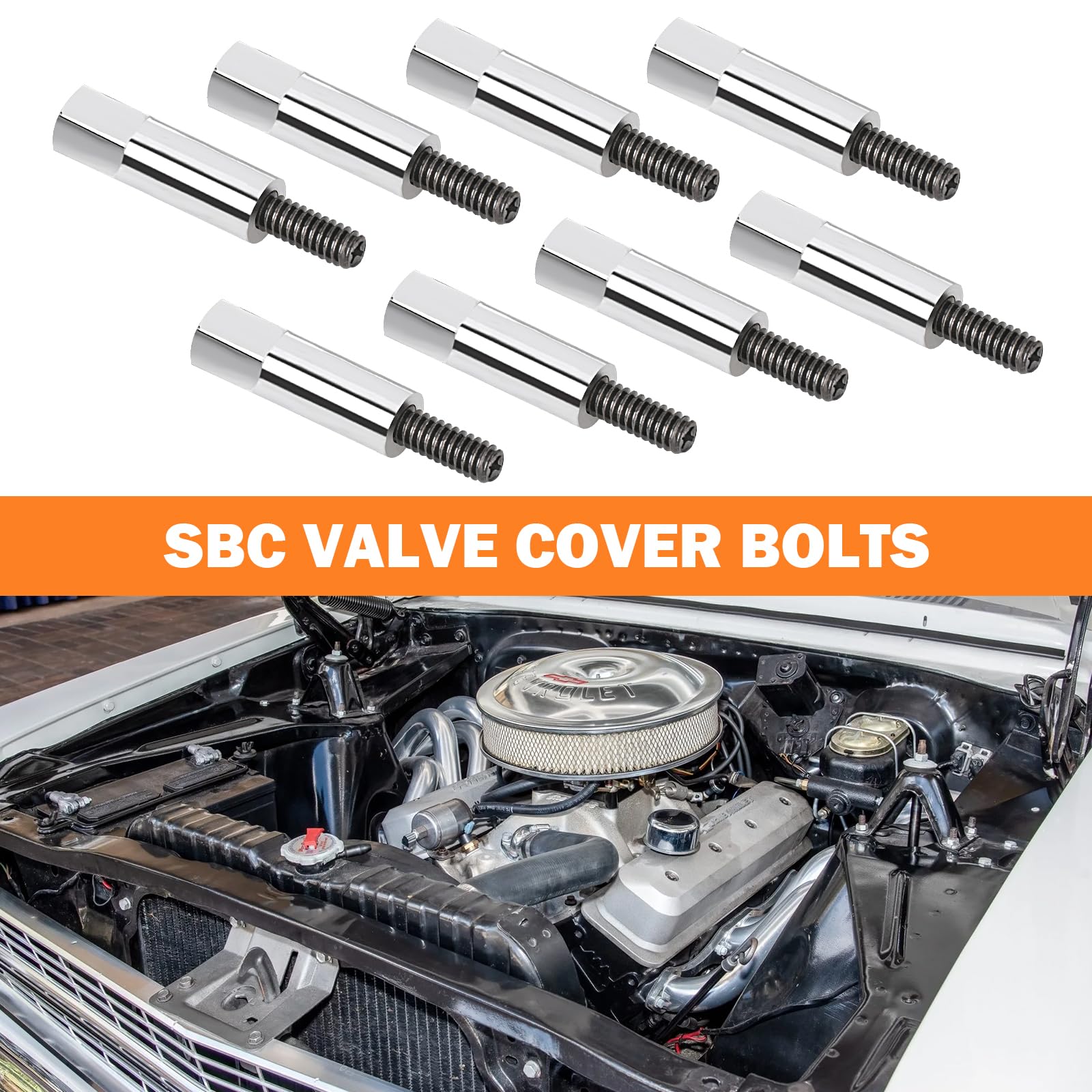 Valve Cover Bolts Kit Compatible with Chevy 350 283 305 327 383 SBC Valve Covers Bolt Studs Small Block Chrome Steel Valve Cover