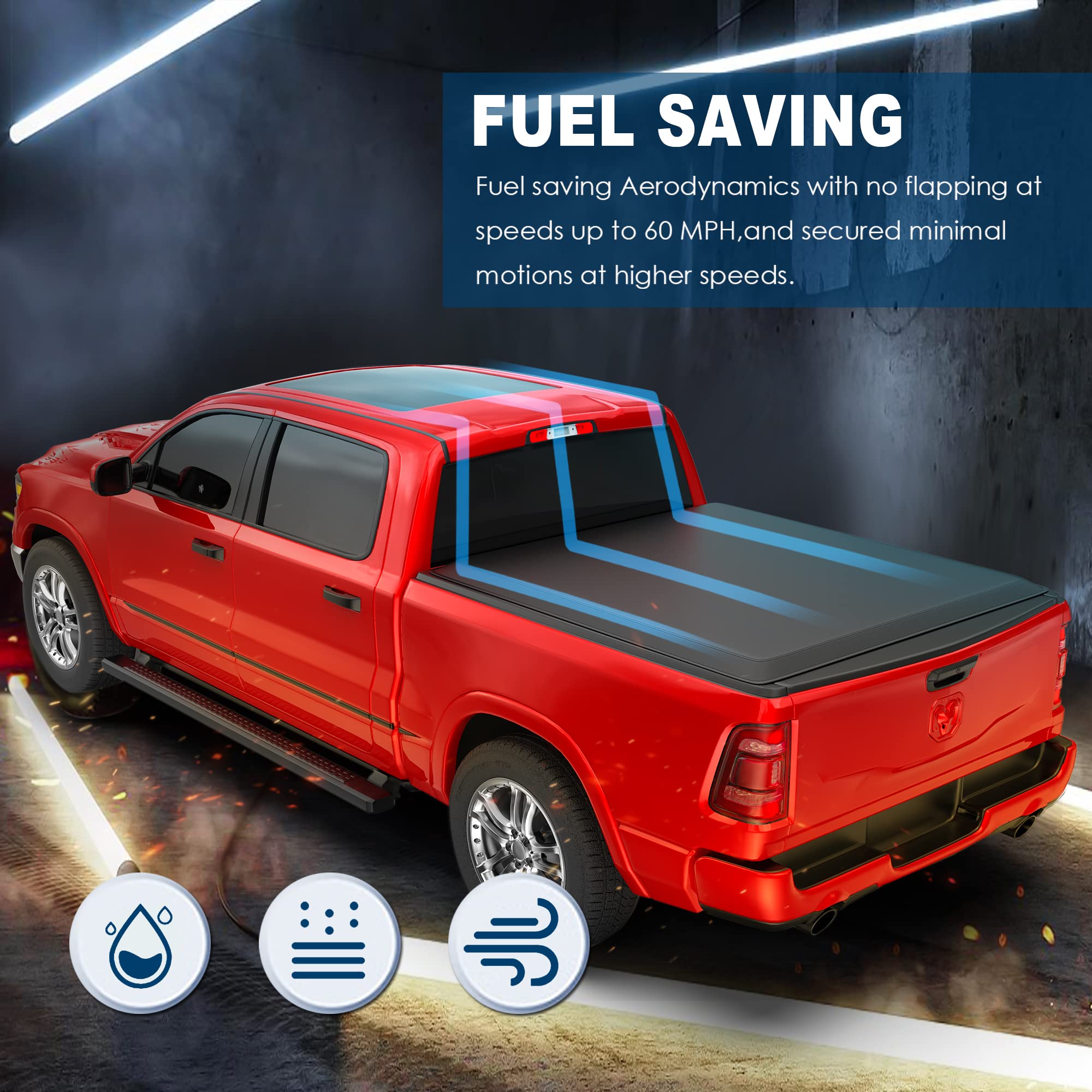 Mostplus Soft 3 Tri-Fold Truck Bed Tonneau Cover Compatible With 2009-2025 Dodge Ram 1500 Inclu. Classic & New Body Fleetside (5