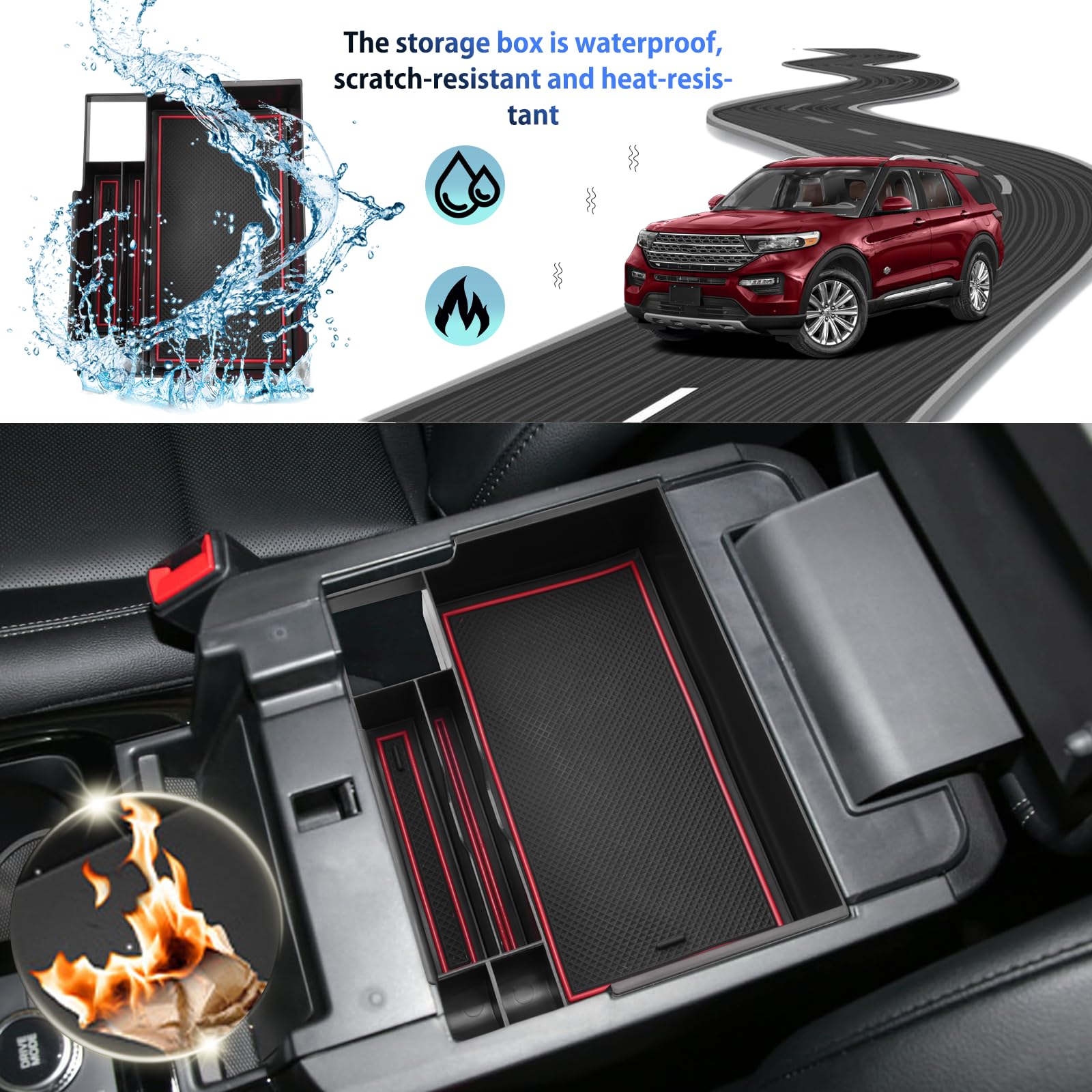 Shaohao For 2024 2025 Ford Explorer Console Organzier Tray Fit For 2020-2023 2024 2025 Ford Explorer Accessories (Xlt/St-Line/Limited/Timberline/St/King Ranch/Platinum/Hybrid) Storage Box Insert Tray