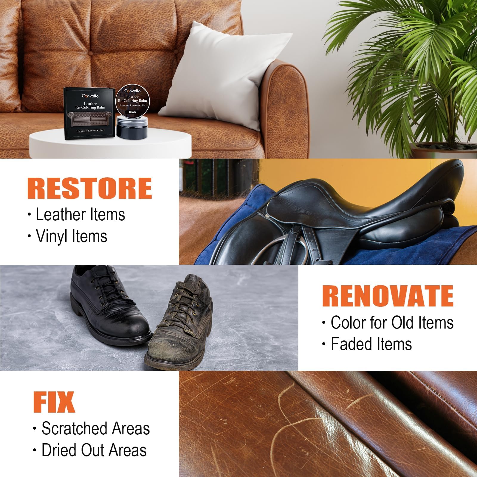Kiepol Black Leather Repair Kit, Black Leather Recoloring Balm, Leather Dye - Restore & Renew Scratch, Faded And Aged Leather &