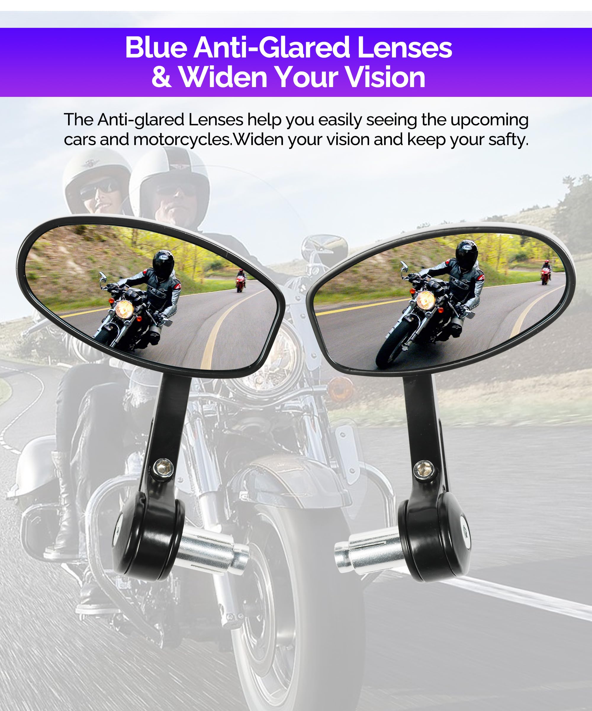 Racoona Motorcycle Mirrors,Handlebar Bar End Mirrors,Car Accessories Motorcycle Mirrors For Handlebar,Anti Glare Side View Mirro