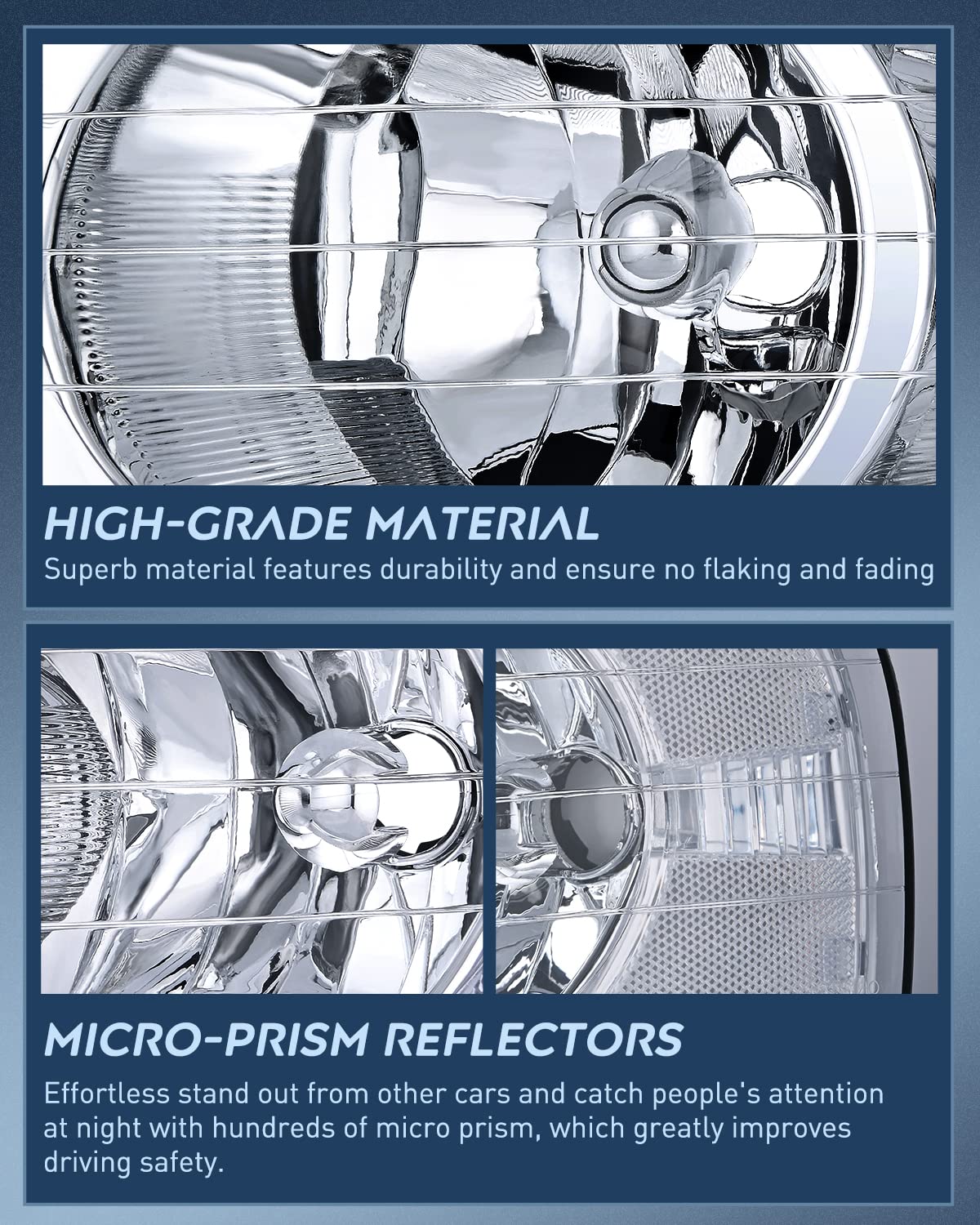 Nilight Headlight Assembly for 2002-2005 Ram 1500/2500/3500, Chrome Housing, Clear Lens, Driver & Passenger Side, 2 Pack