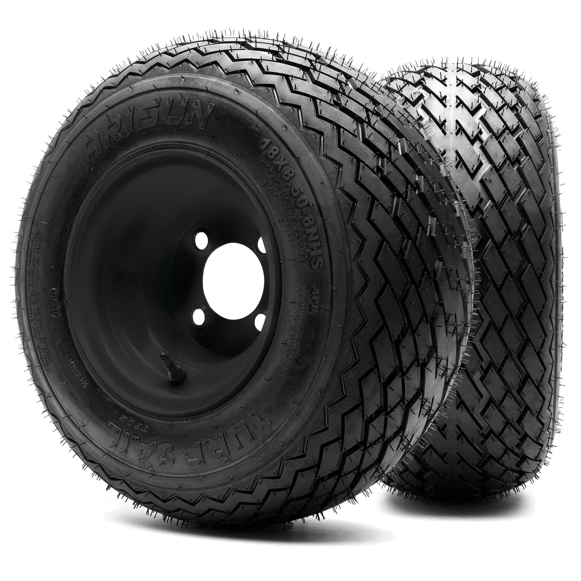 8'' Steel Golf Cart Wheels Matte Black and Arisun Turf Sail (18/8.5-8) Golf Cart Tires - Set of Two