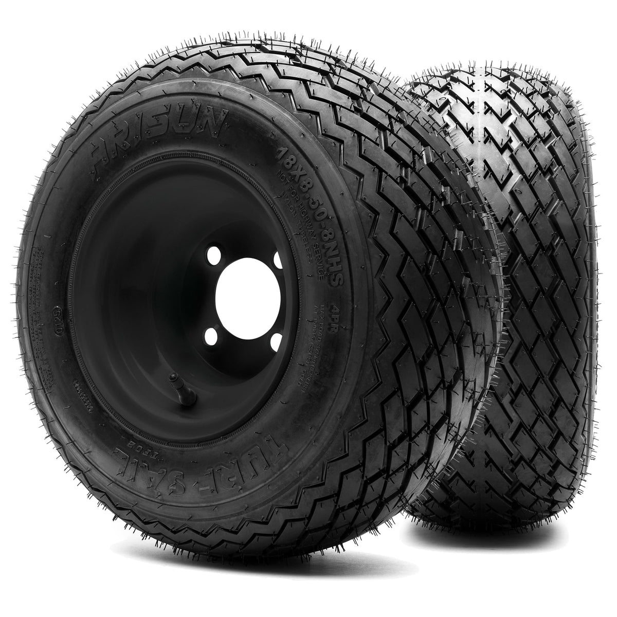 8'' Steel Golf Cart Wheels Matte Black and Arisun Turf Sail (18/8.5-8) Golf Cart Tires - Set of Two