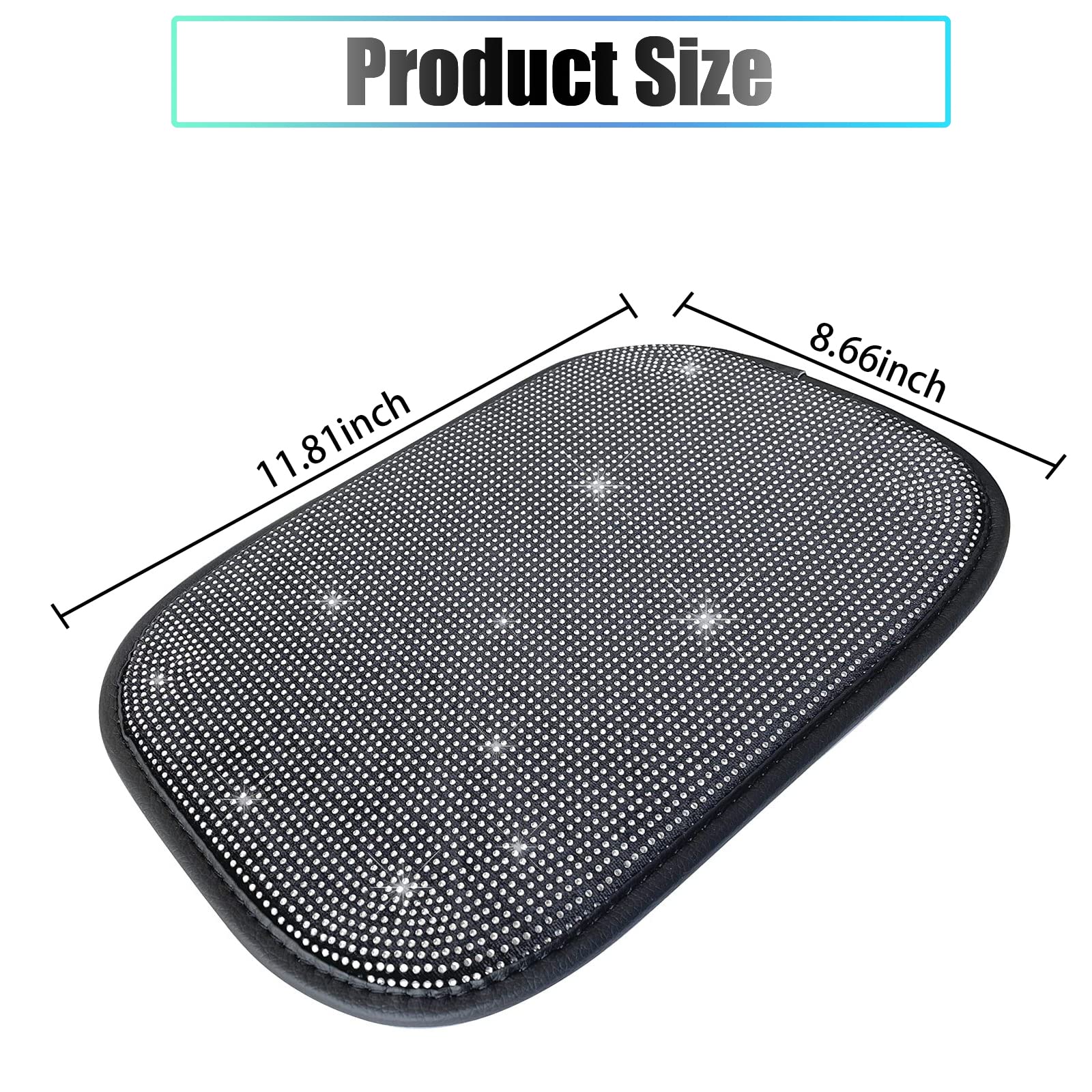 Miytsya B-Ling Car Armrest Cover Cute Charming Auto Center Console Protective Cover Luster Crystal Rhinestone Car Arm Rest Cushion Pad Car Interior Accessories For Women Girl 12.2 X 8.7 Inch (Silver)