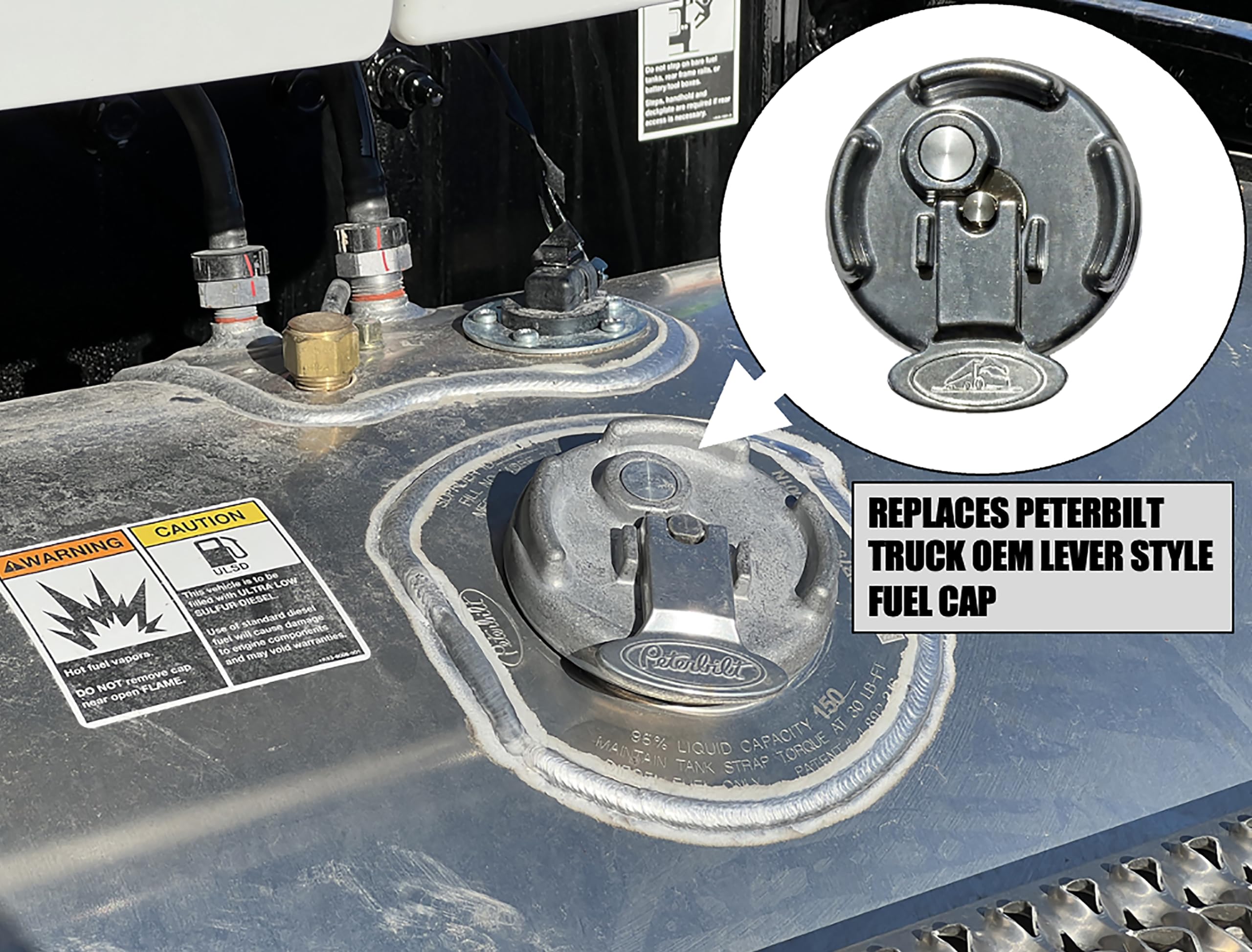 Road King Truck Parts Non-Locking Aluminum Lever Style Diesel Fuel Cap for Peterbilt