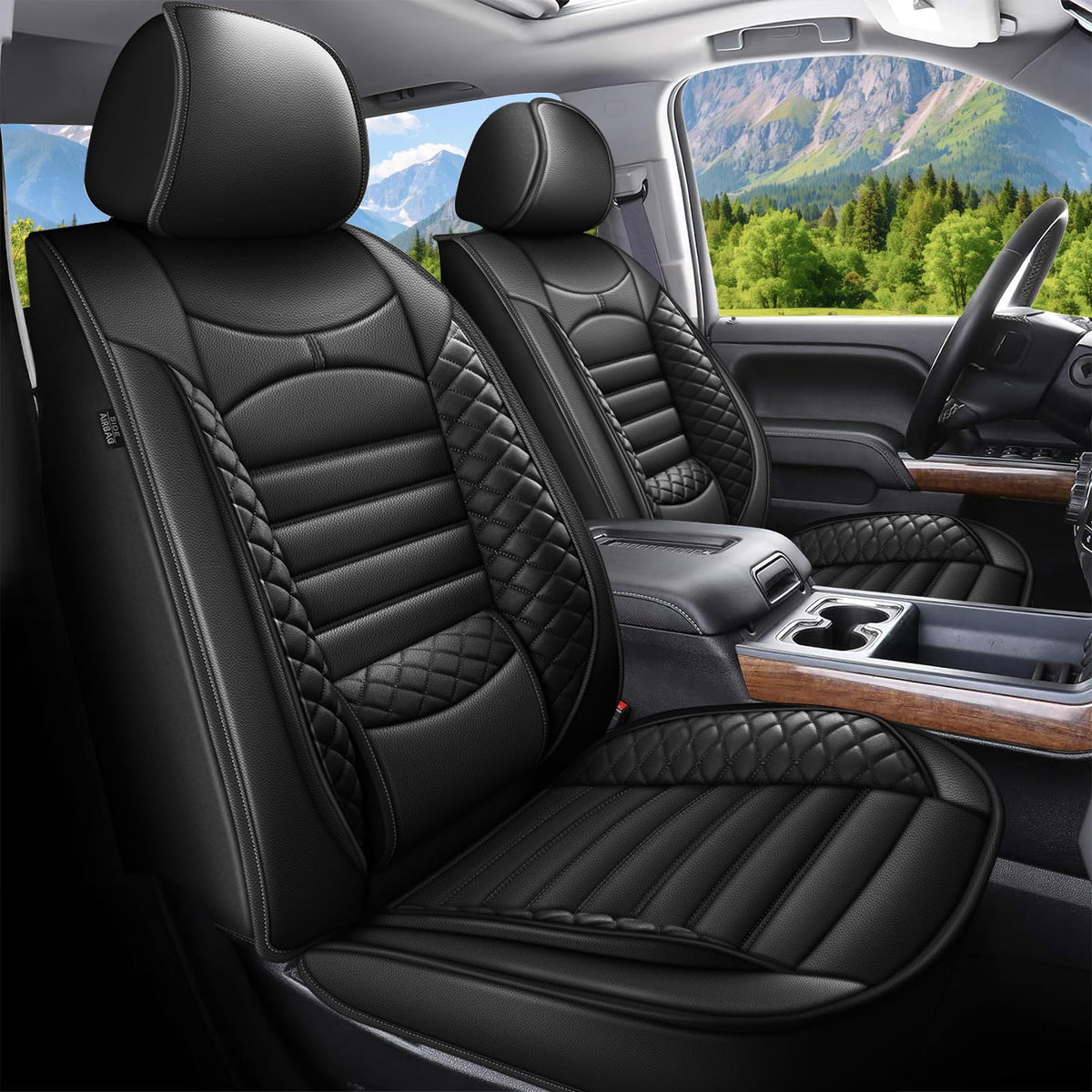AOMSAZTO Front Seat Covers Fit for Chevrolet Chevy Silverado GMC Sierra 2007-2024 2025 1500 2500HD 3500HD Leather Truck Car Seat