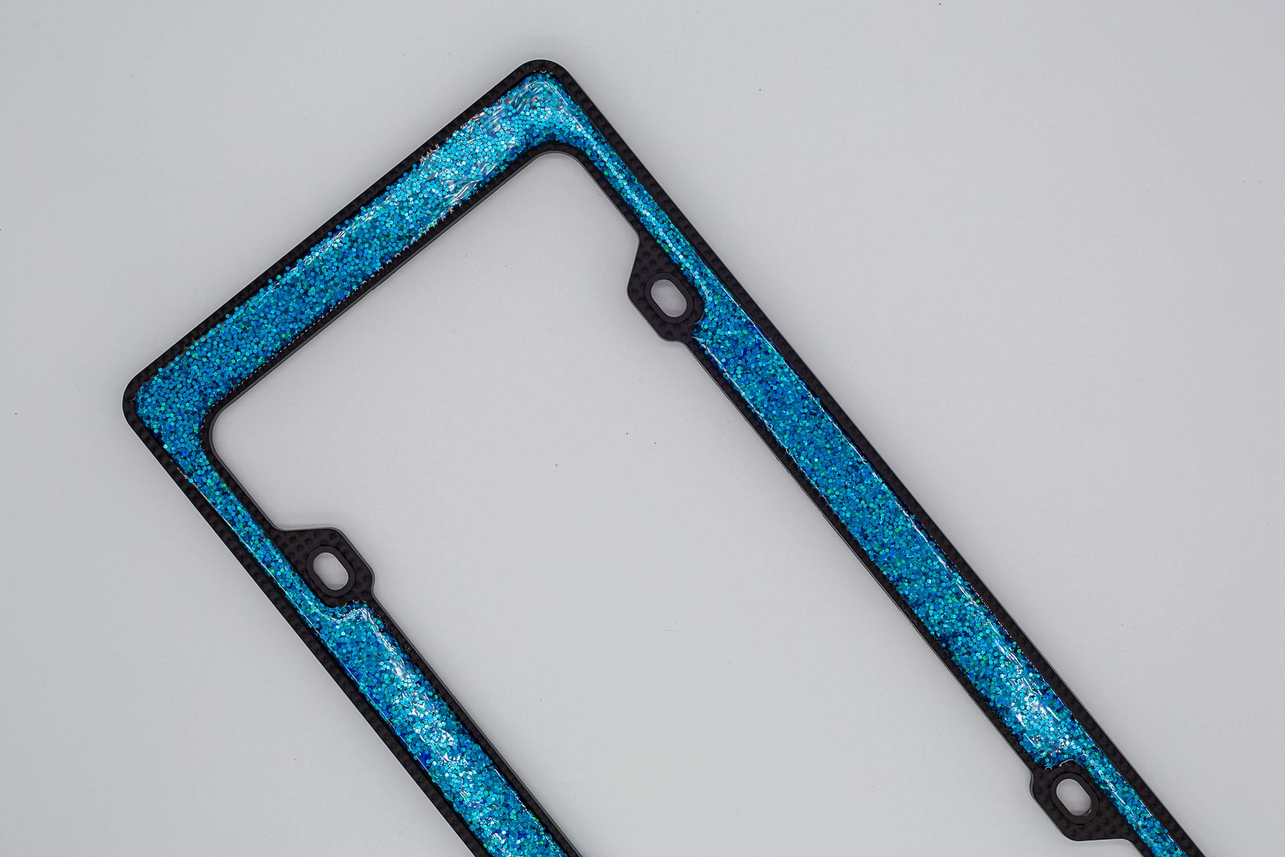 Creathome 3D Shining And Neon License Plate Frame From Pure Zinc Alloy Metal Perfect Plate Holder, Matt Black With Blue Glitter