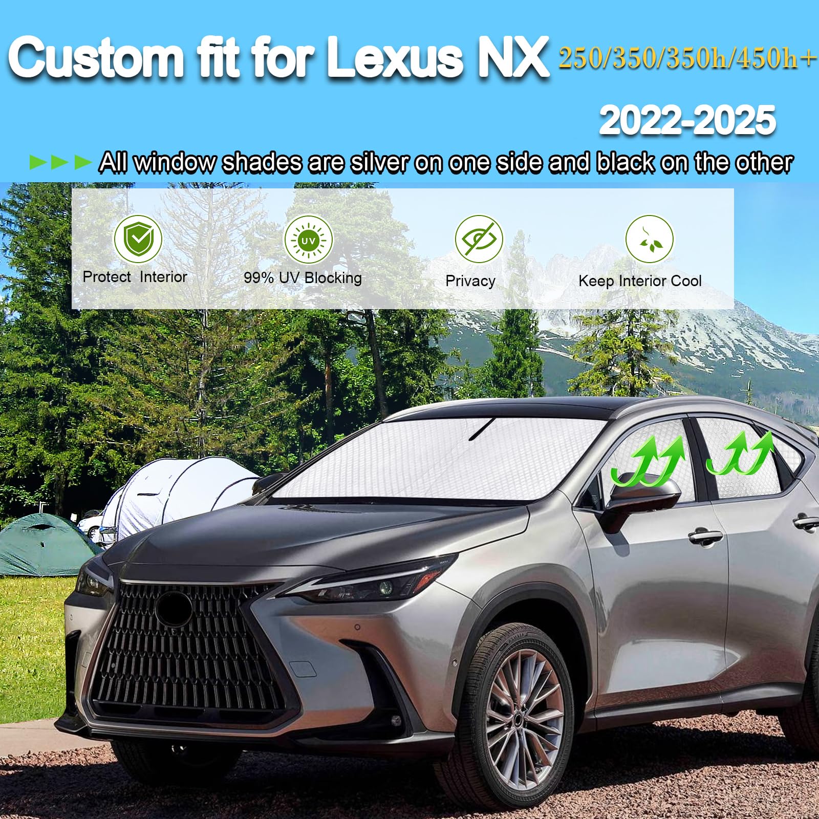 Kmf Windshield Sun Shade Replacement For Lexus Nx Accessories 2022-2024, Side Window Sun Shade Cover Sun Visor Shield Cover,Rear