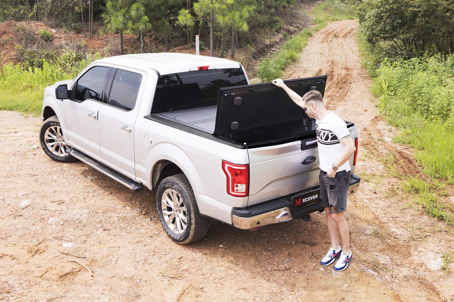 X XCOVER Low Profile Hard Folding Tonneau Cover for 2015-2025 F150, 5.6 Ft Bed, Vinyl, Black