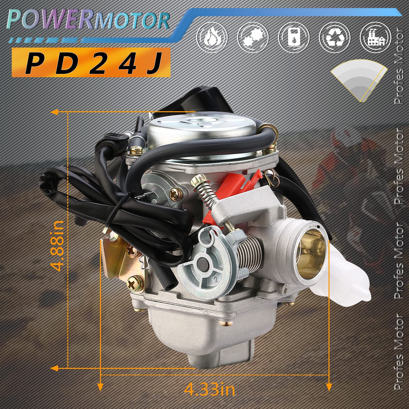 Powermotor Pd24J Carburetor Kit 24Mm Carb With Manifold Intake Air Filter Ignition Plug For 4-Stroke Gy6 125Cc 150Cc 152Qmj/Qmi