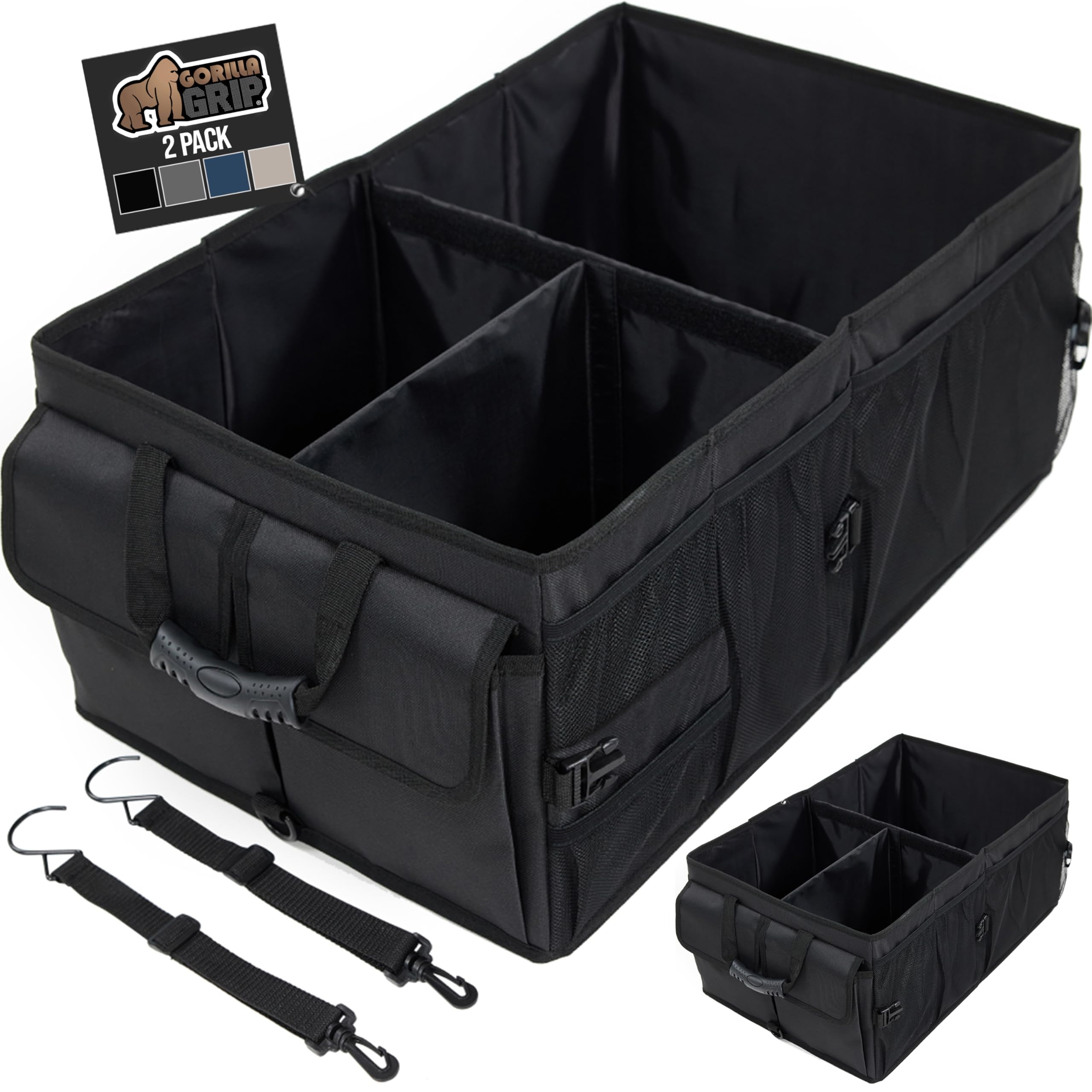 Gorilla Grip Large Capacity 2 Pack Trunk Storage Organizers, Slip and Water Resistant Collapsible Organization Container for Car