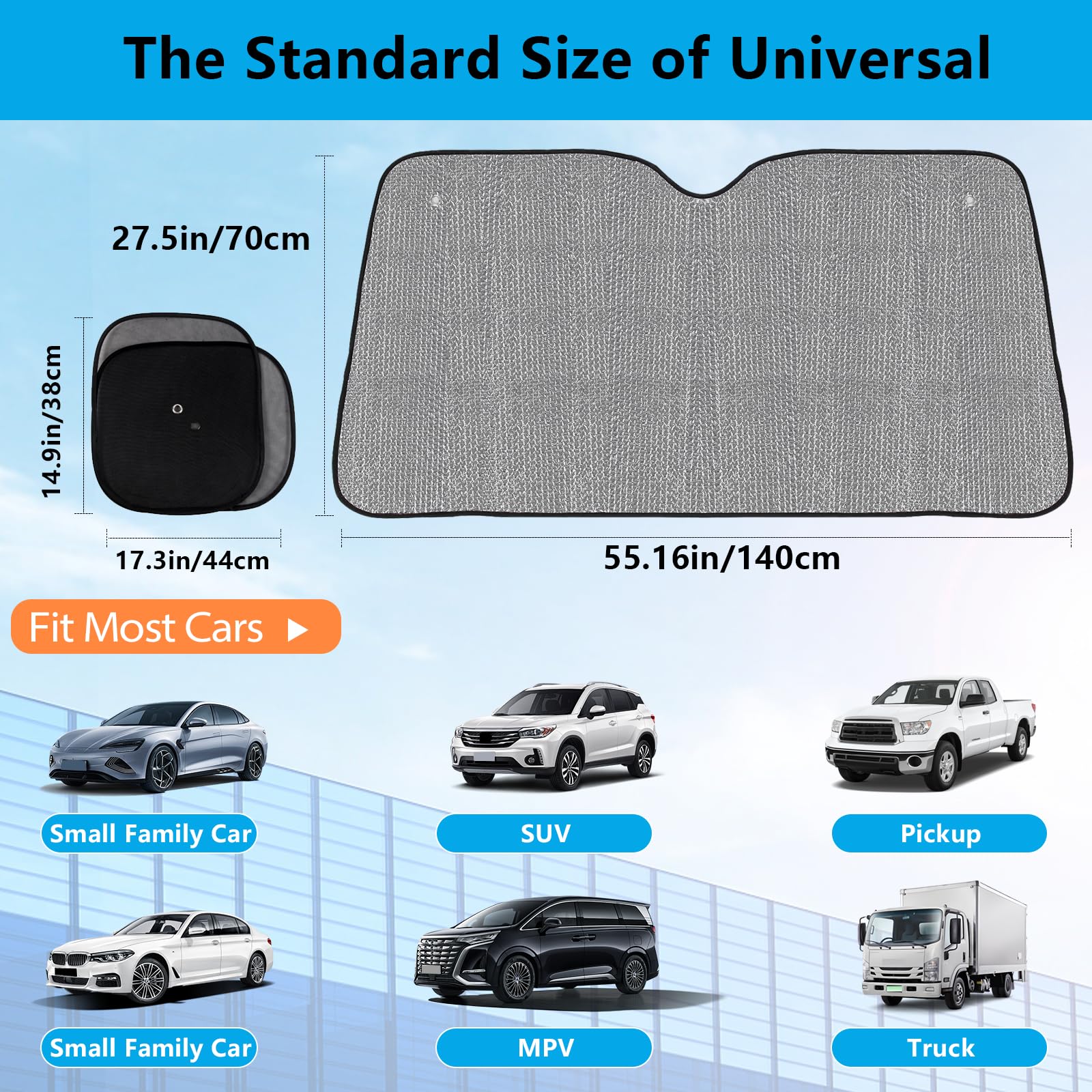 Big Hippo Windshield Sun Shade, Car Window Shade As Bonus Keep Vehicle Cool Windshield Sunshade Protect Your Car From Sun Heat &