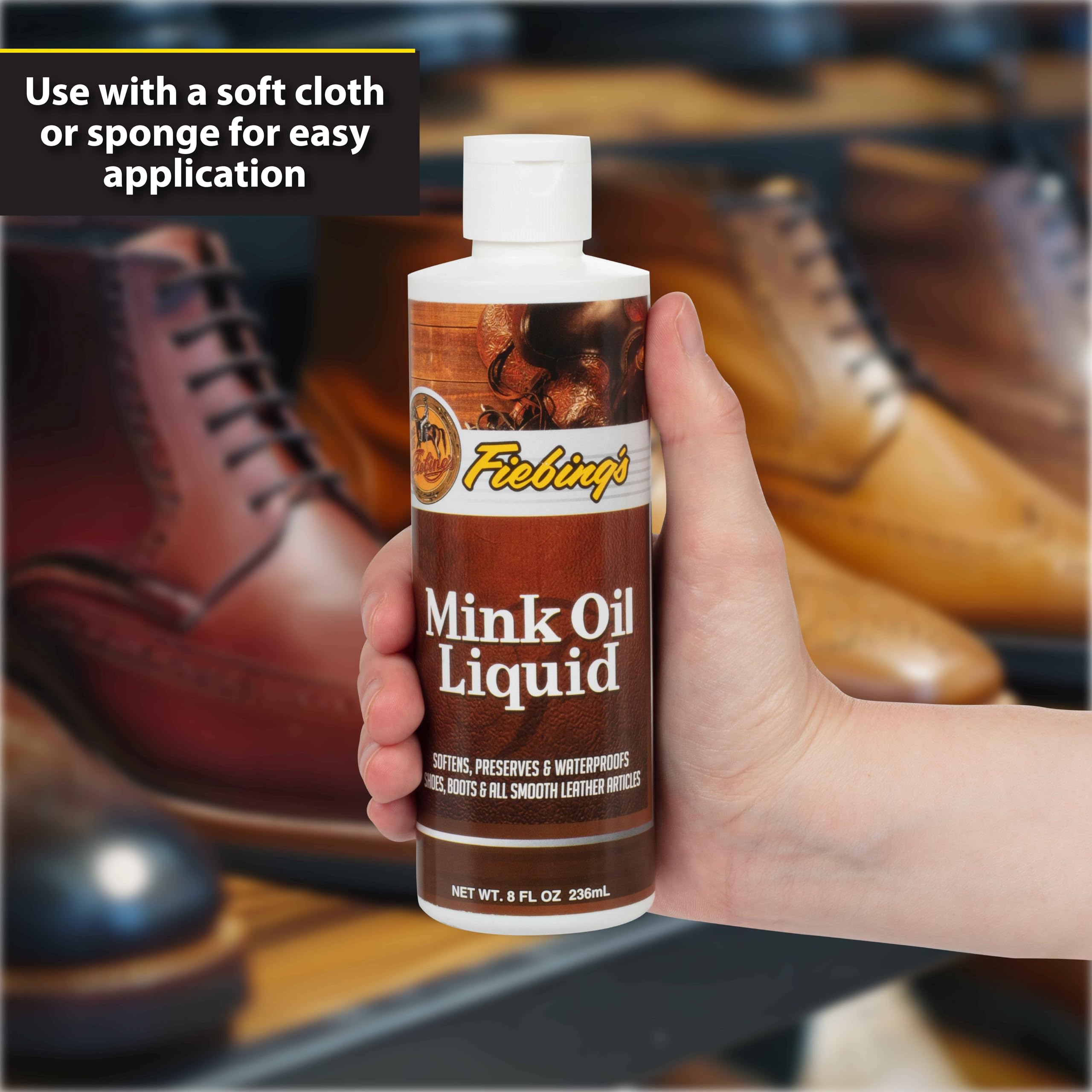Fiebing's Liquid Mink Oil for Leather Boots (8 fl oz) - Leather Cleaner & Conditioner - Waterproof, Preserve, Soften All Smooth Leathercraft & Vinyl - Prevents Salt Stains - Use On Couch, Shoe, Purse