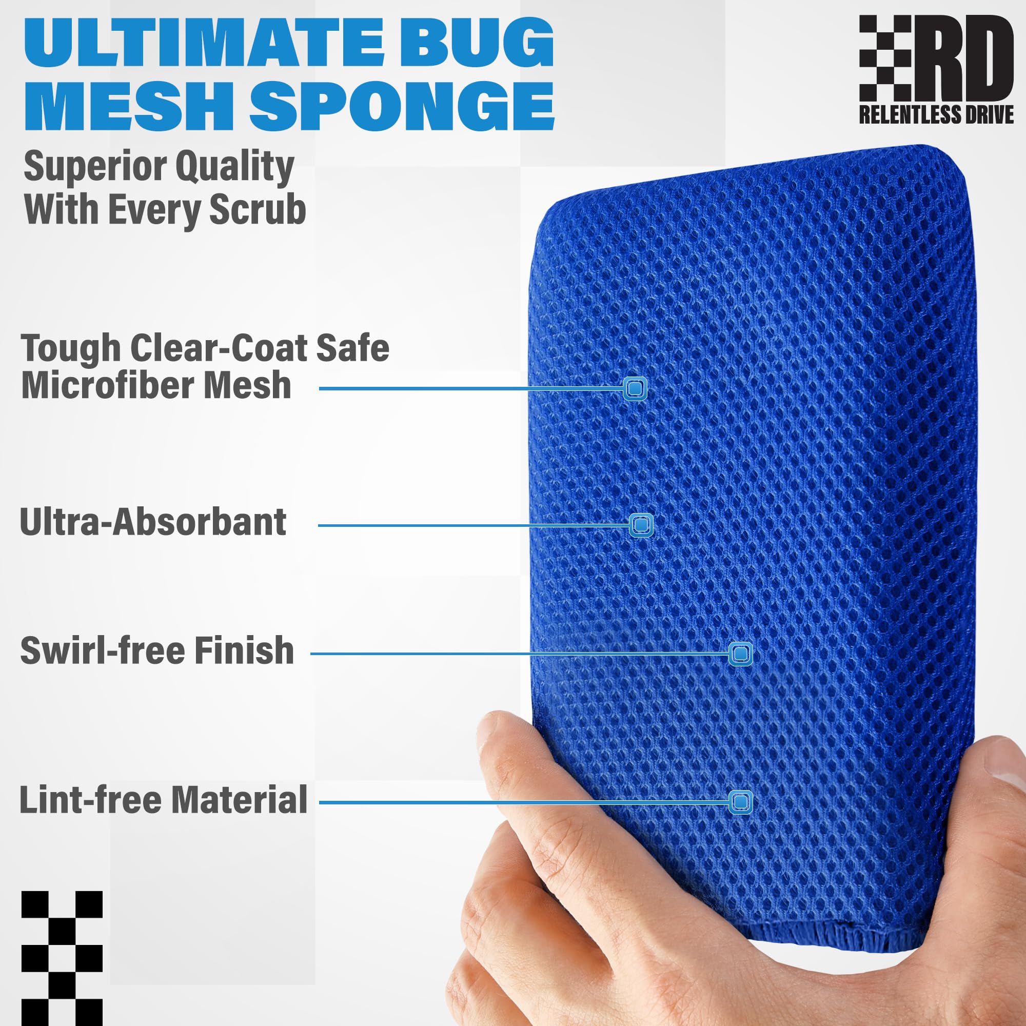 Relentless Drive (Pack of 6) Bug and Tar Remover for Cars Exterior - Ultra Soft Mesh Car Wash Sponges Non Scratch