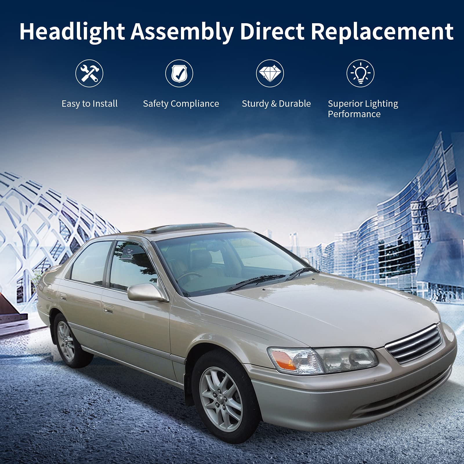 Autosaver88 Headlight Assembly Compatible With 2000 2001 Camry Headlamps+Amber Corner Lamps