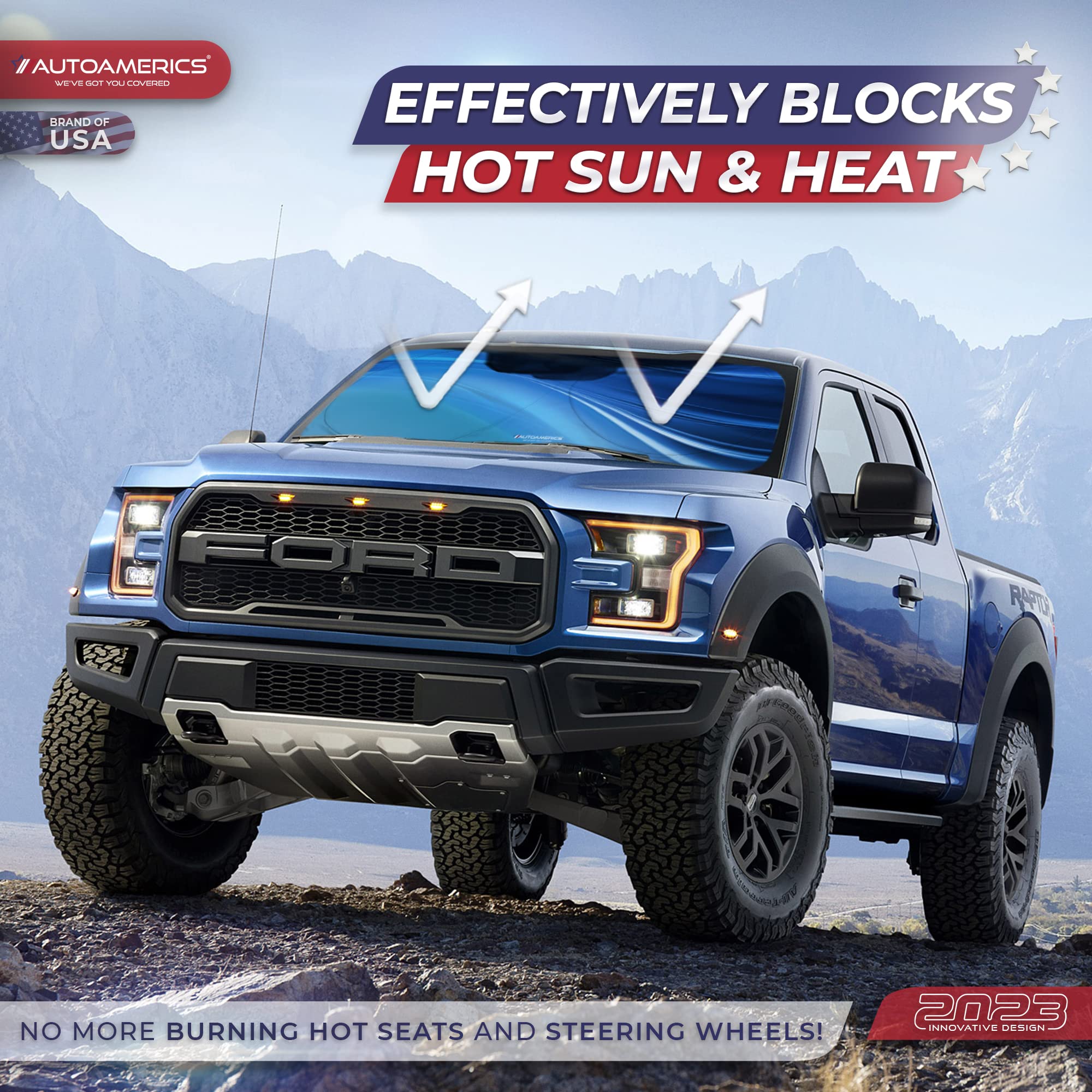 Autoamerics 1-Piece Windshield Sun Shade - Ocean Wave Foldable Car Front Window Sunshade For Most Cars Suv Truck - Heat Blocker
