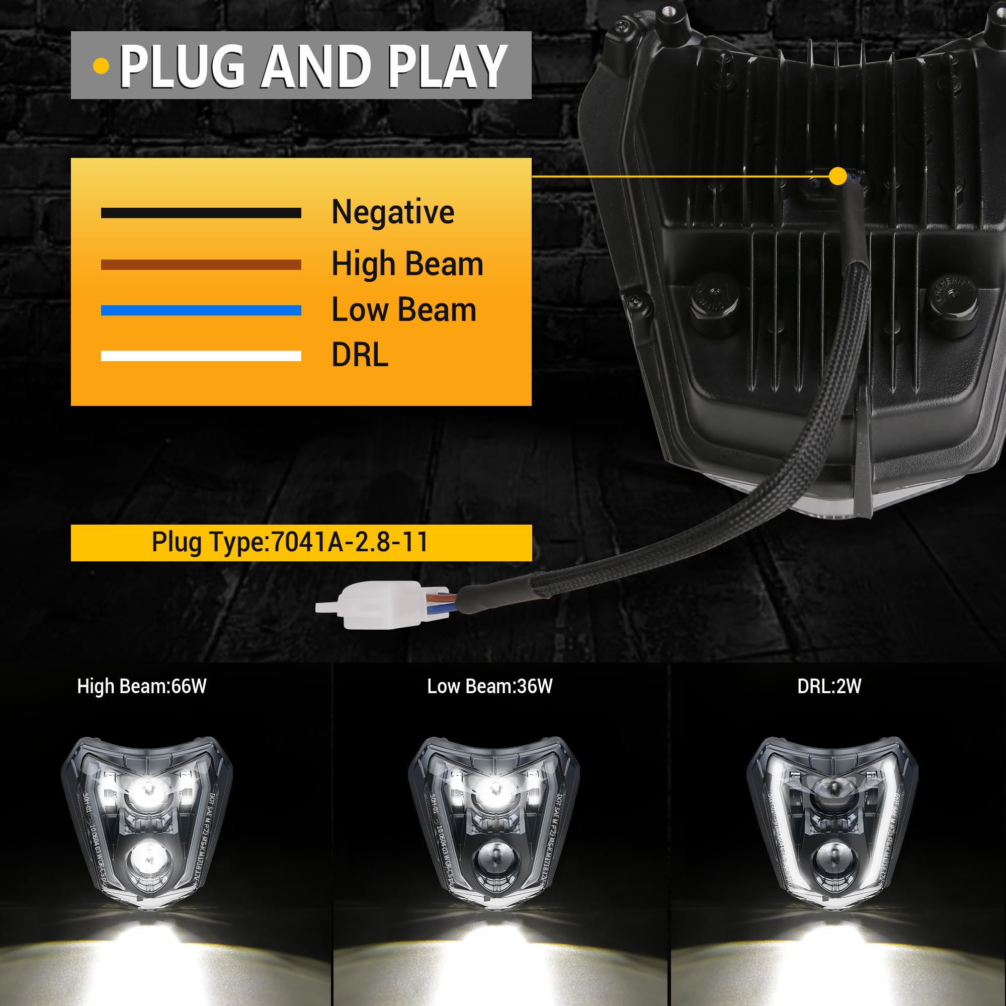 RAMJET4X4 LED Motorcycle Headlight Dirt Bike DRL Headlamp with Bezel Compatible With Motocross Pit Bike Enduro ATV Supermoto 150