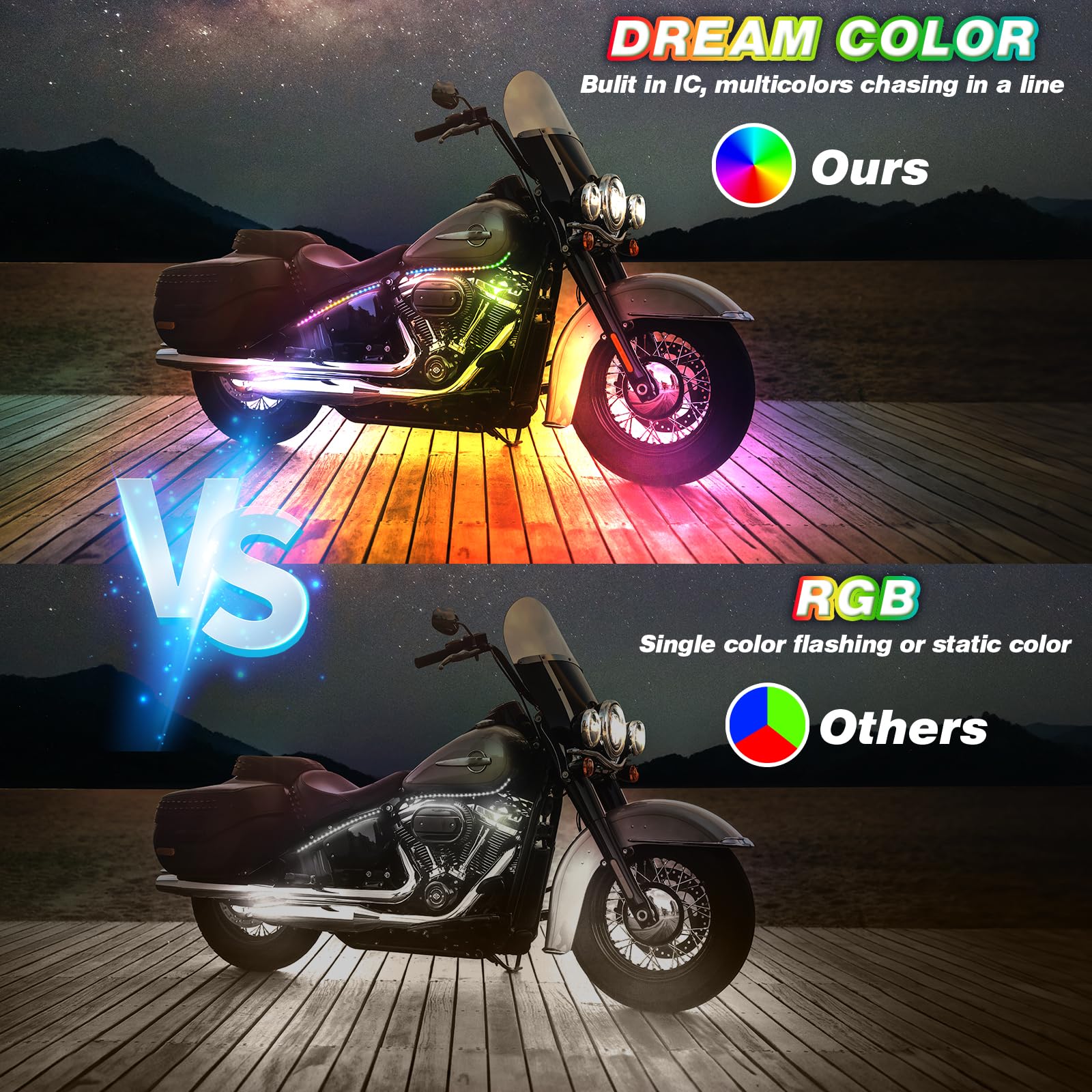 Zonecona 16Pcs Chasing Effect Motorcycle Rgb Led Lights Kit With App/Rf Remote Brake Turn Signal, Dreamcolor Motorcycle Underglo
