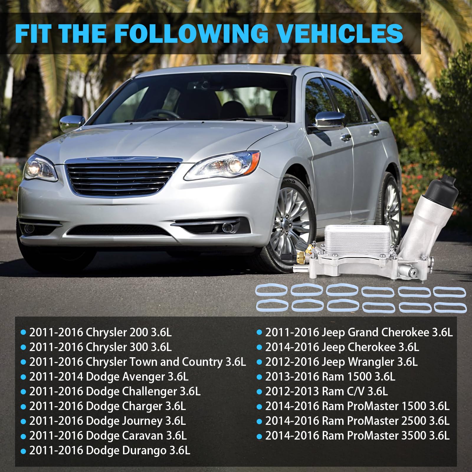 MNJWS Aluminum Engine Oil Filter Housing Cooler Kit for 3.6L Dodge Charger, Challenger, Jeep, Ram, Chrysler - Replaces 926-876, 926-959
