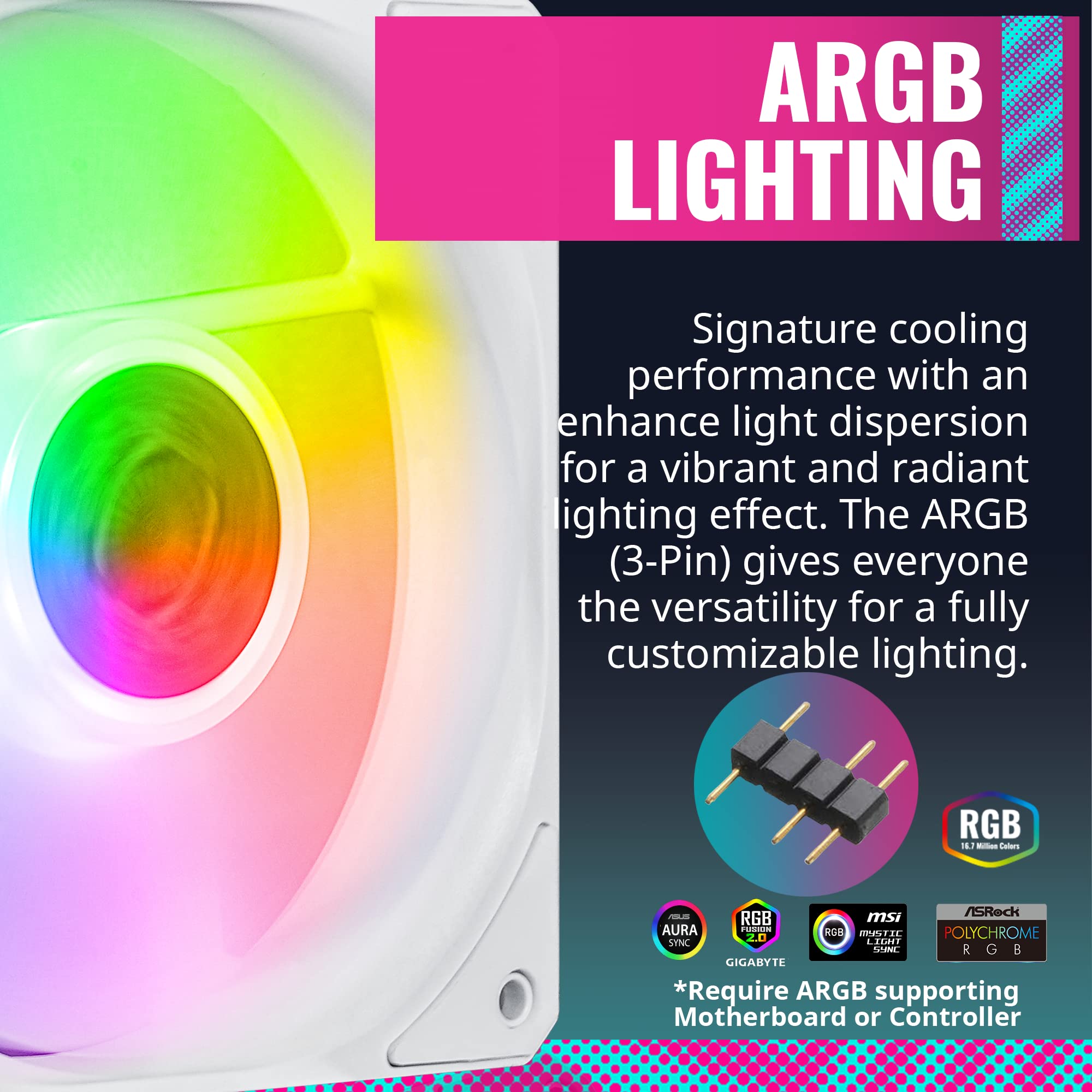 Cooler Master Sickleflow 120 V2 Argb White Edition 3In1 Square Frame Fan, Argb 3-Pin Customizable Leds, Air Balance Curve Blade, Sealed Bearing, 120Mm Pwm Control For Computer Case & Liquid Radiator