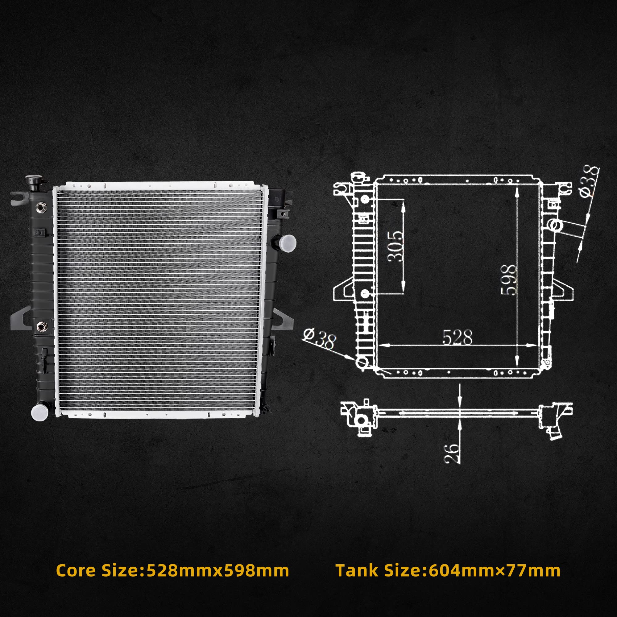 Dwvo Radiator Compatible With 1998-2001 Ford Explorer 4.0L,1999-2008 Ranger 3.0L,1999-2011 Ranger 4.0L, 1998-2007 B3000 3.0L, 19