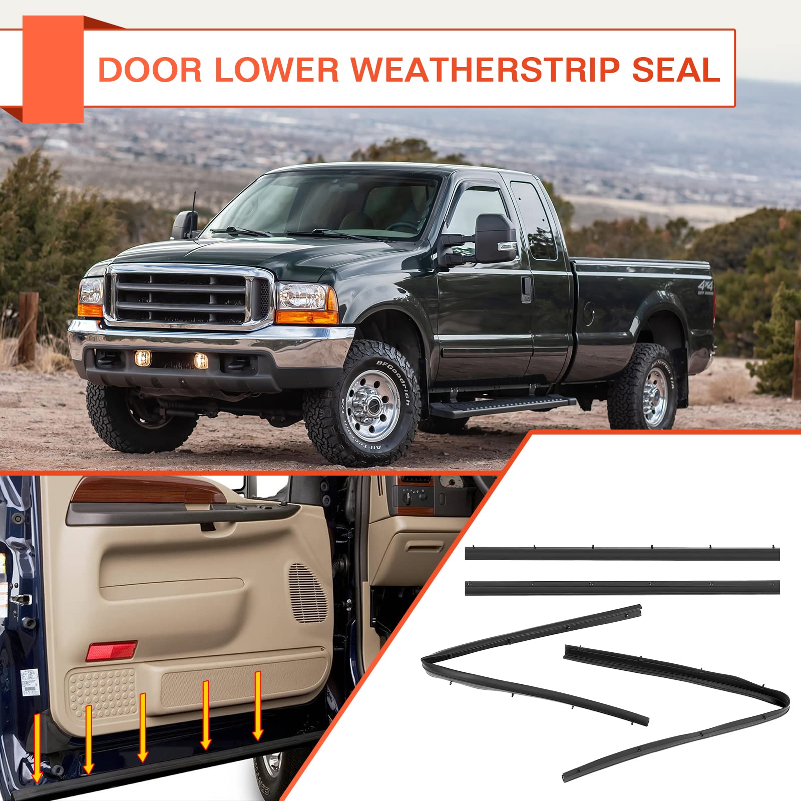 ACLONG 4PCS Window Rubber Weatherstrip Seal Front and Rear Lower Door Compatible With 1999-2016 Ford F250 F350 F450 F550 Super D