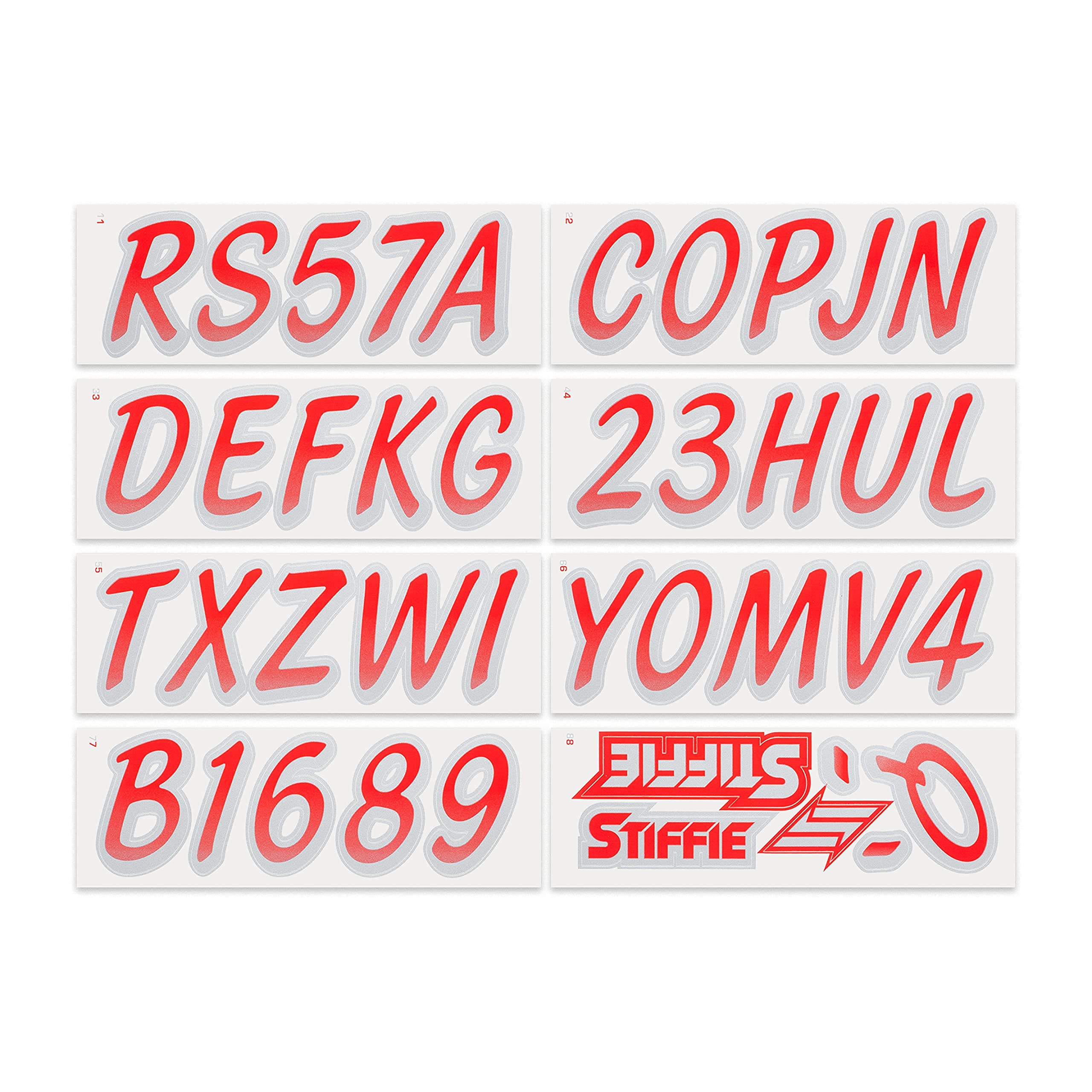 STIFFIE Whipline Red/Silver 3'' Boat & PWC Registration Decals  Numbers Letters Stickers