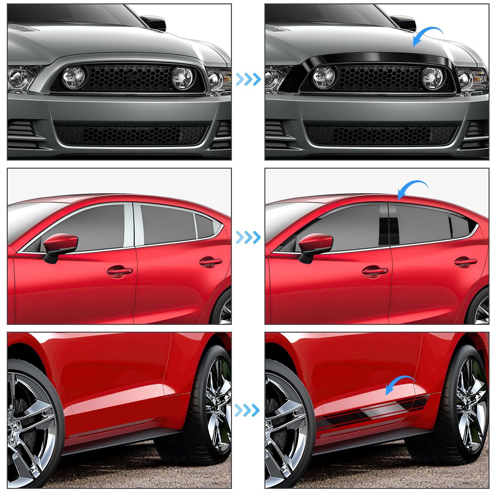 GRTHTATI Vinyl Wrap - 4IN x 30FT Gloss Black PVC for Chrome Delete & Door Sill Protection, Includes Tool Kit