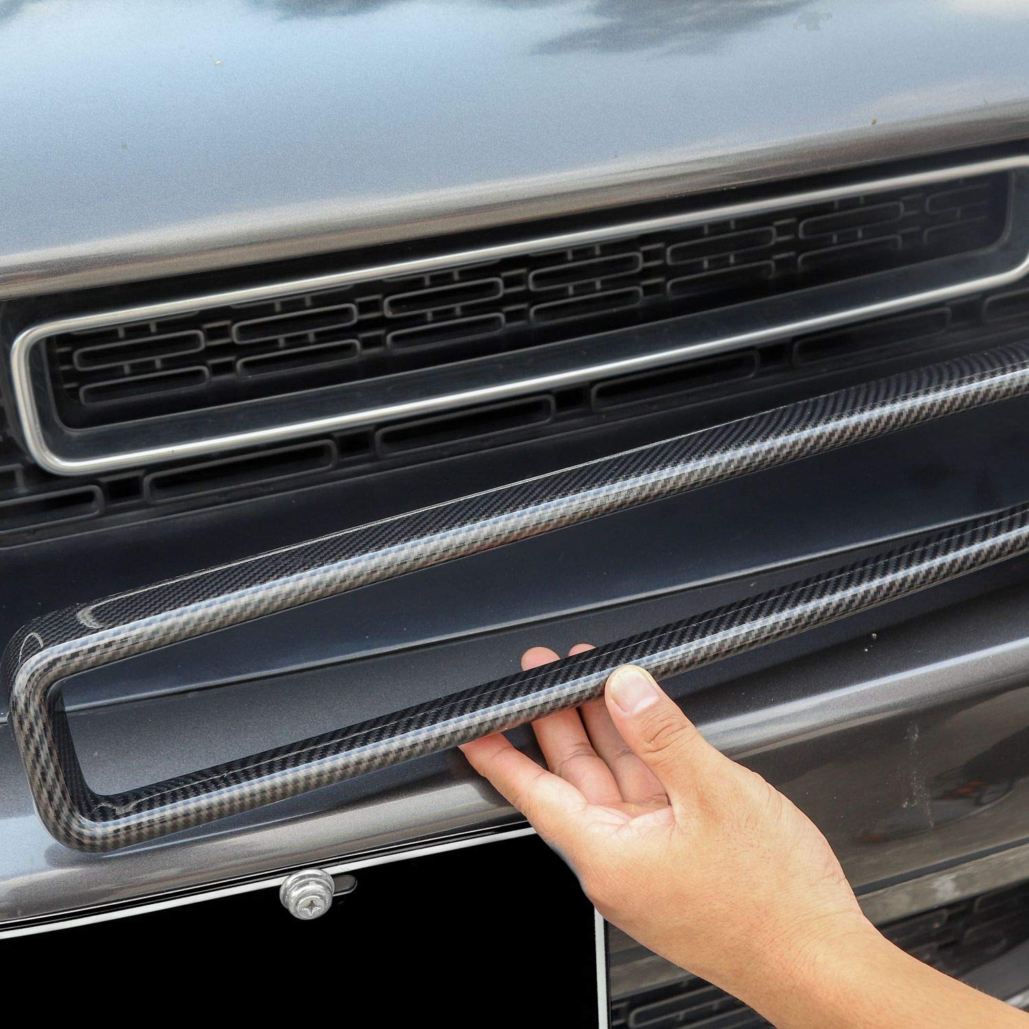 Voodonala For Challenger Abs Carbon Fiber Front Grille Inserts For 2015-2022 Dodge Challenger Accessories, 2Pcs