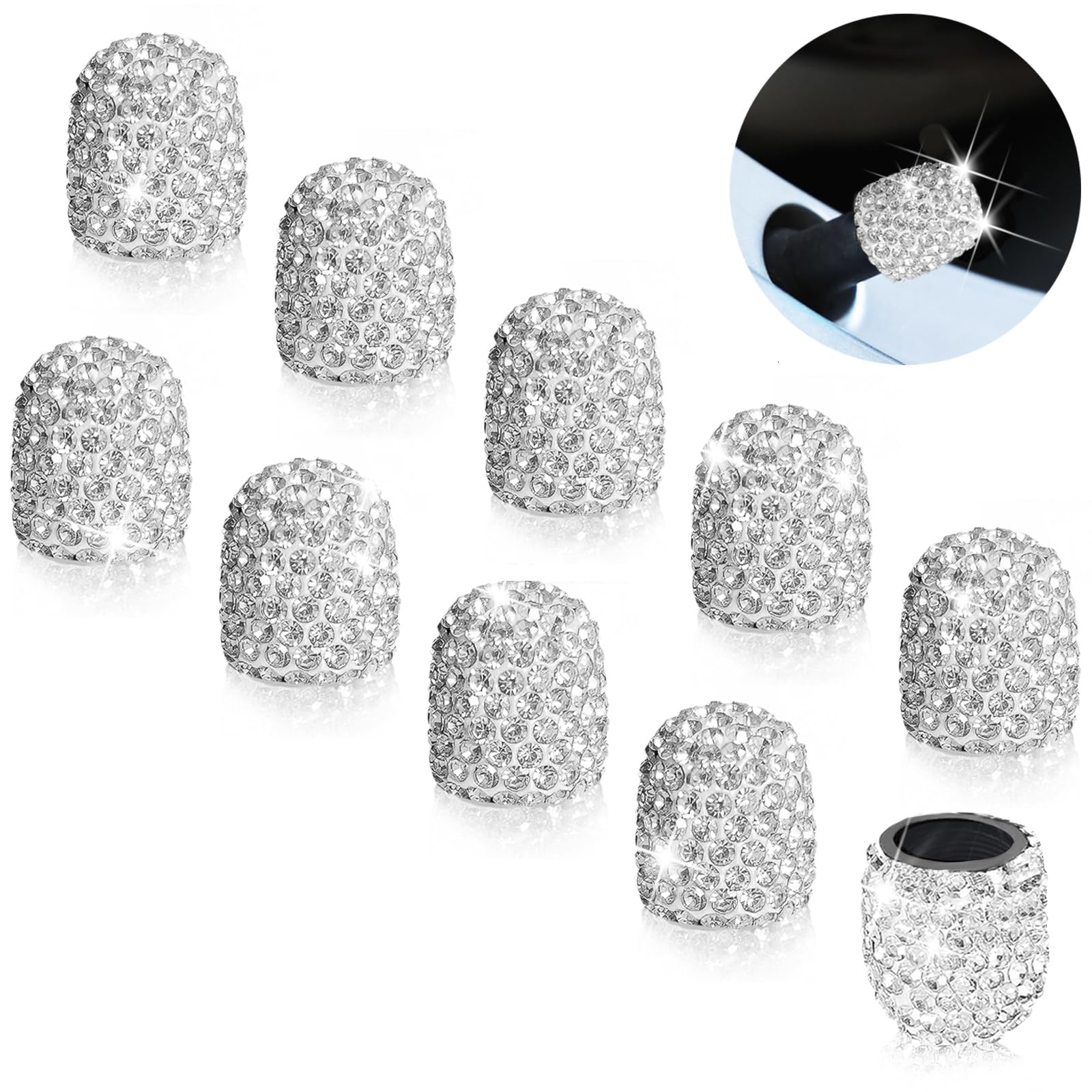 WSSROGY 10 Pack Bling Car Tire Valve Stem Cap Cover Universal for Car Truck Bike Motorcycle (White)