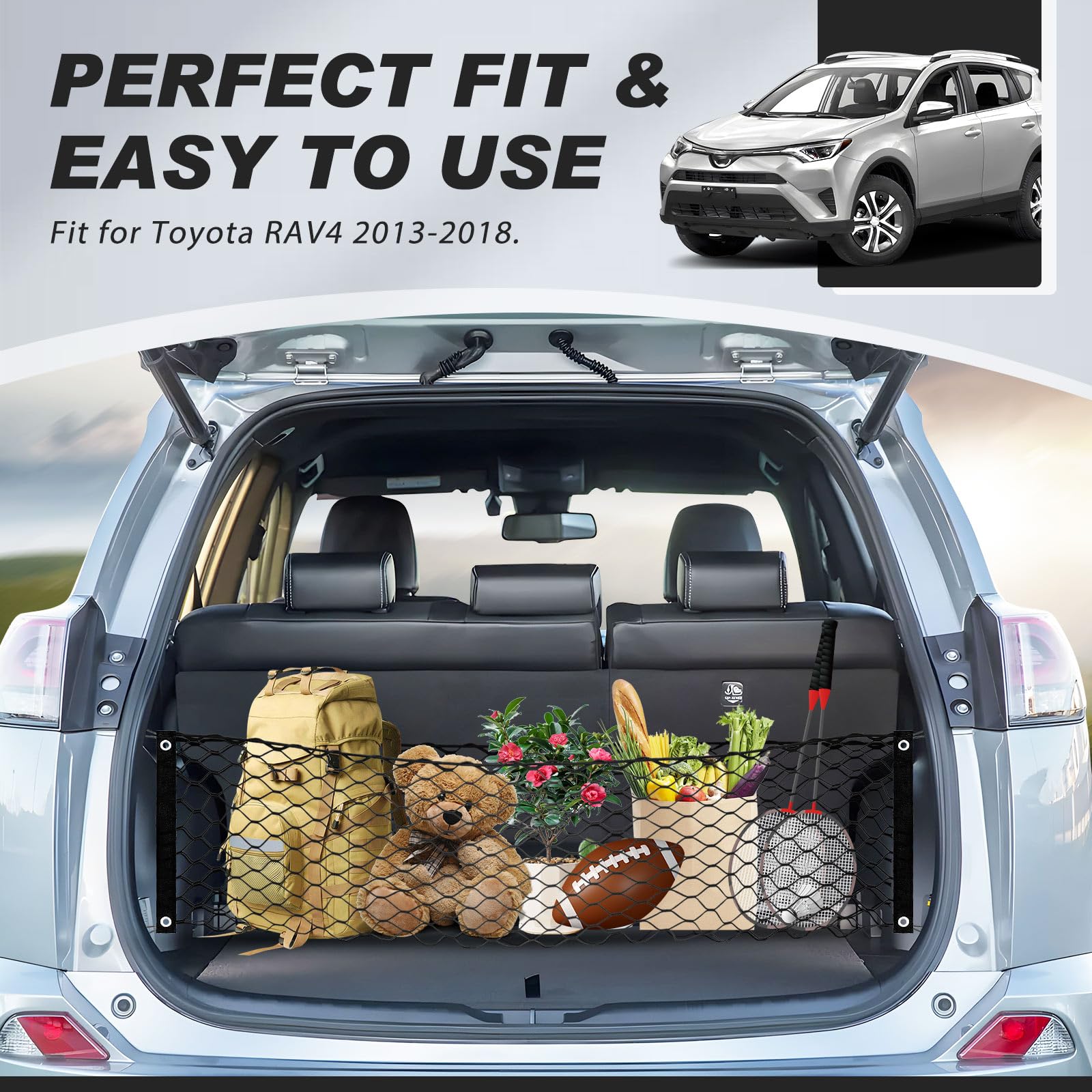 Karltys Envelope Style Cargo Net For Toyota Rav4 2013 2014 2015 2016 2017 2018, Elastic Rear Trunk Mesh Cargo Net For Rav4 Doubl