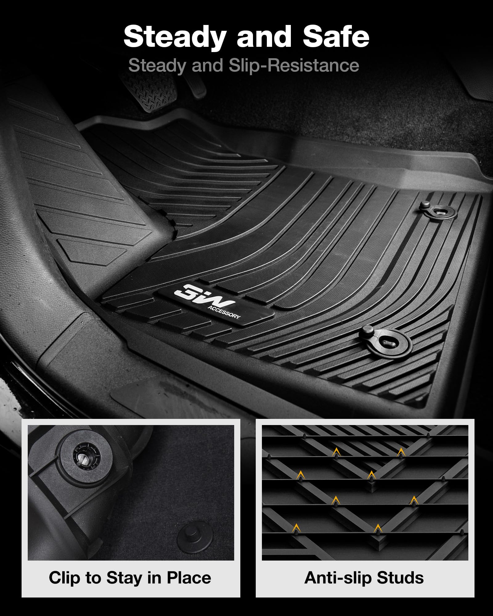 3W Floor Mats Fit 2022-2024 2025 Toyota Tundra (Only For Crewmax Cab), Custom Fit All-Weather Tpe Front & Rear Row Floor Liner B