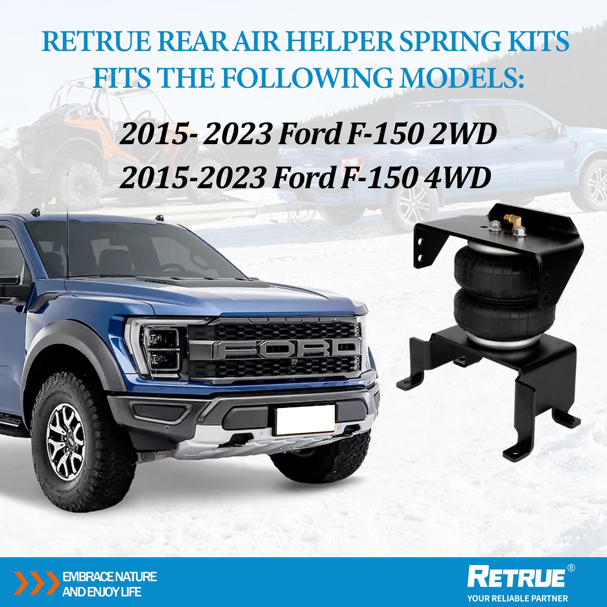 RETRUE Air Spring Bag Suspension Kit for 2015-2023 Ford F150 [up to 5,000 lbs. of Load Leveling Capacity] Ride-Helper/Air Helper