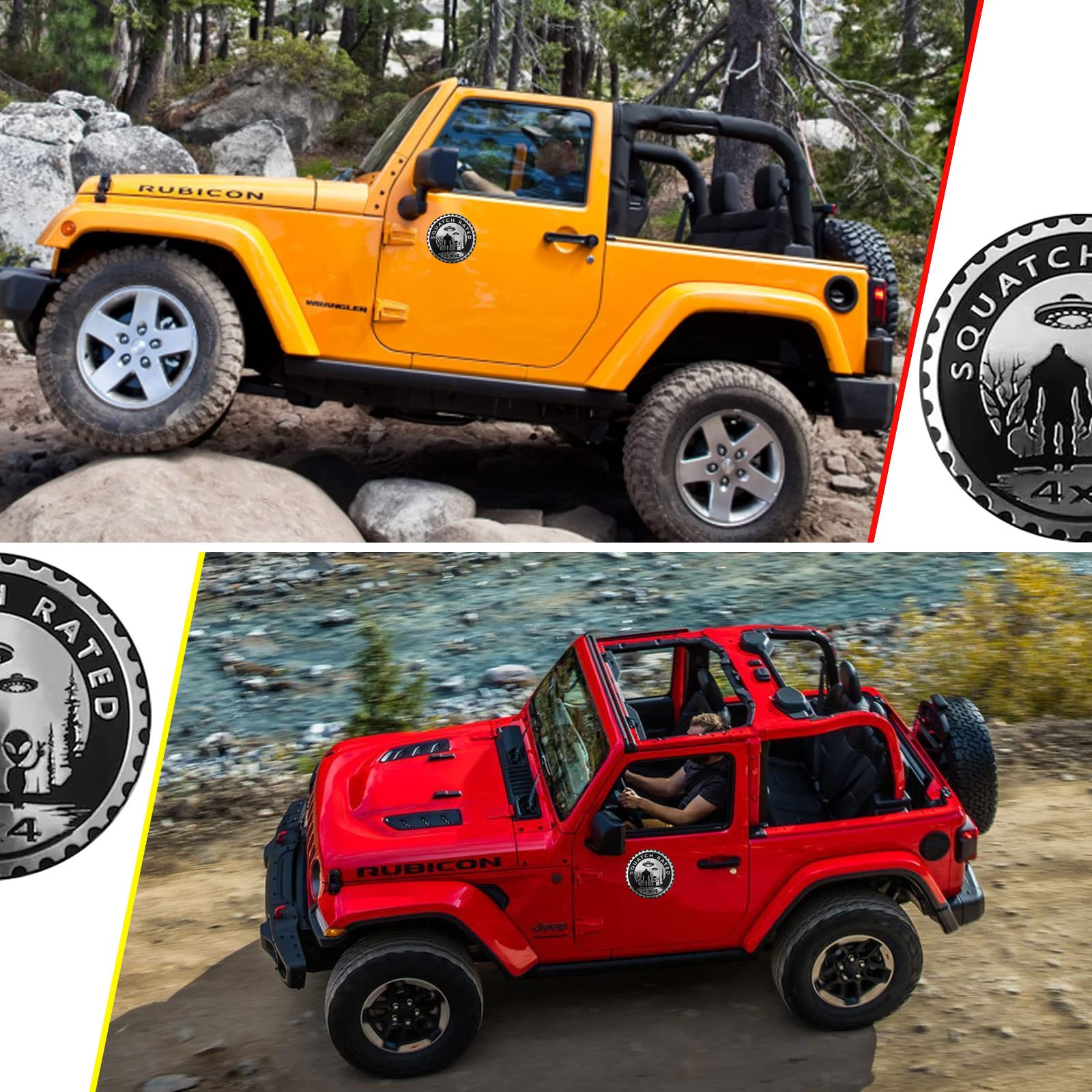 Squatch Aliens Badge Rated Car Emblem, 4 X 4 Metal Automotive Bigfoot Badge 3D Metal Car Badges Emblems Round Emblem Decals Car Badge Decals Stickers Compatible With Jeep Wrangler Vehicles Trucks Suv