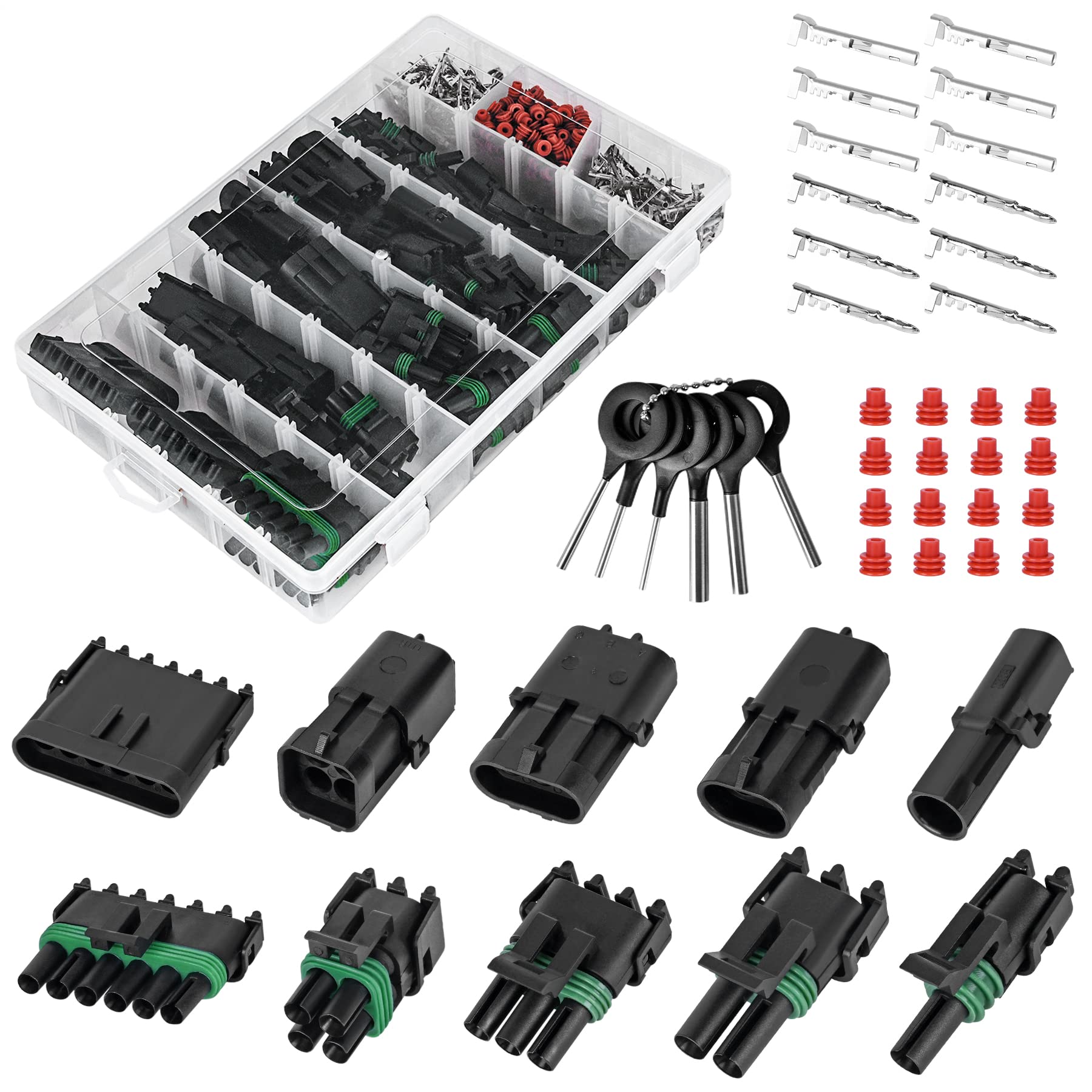 376Pcs 25 Kits Waterproof Automotive Electrical Connectors 1/2/3/4/6 Male&Female Pin 22-14AWG Wire Harness Spark Plug Connector 
