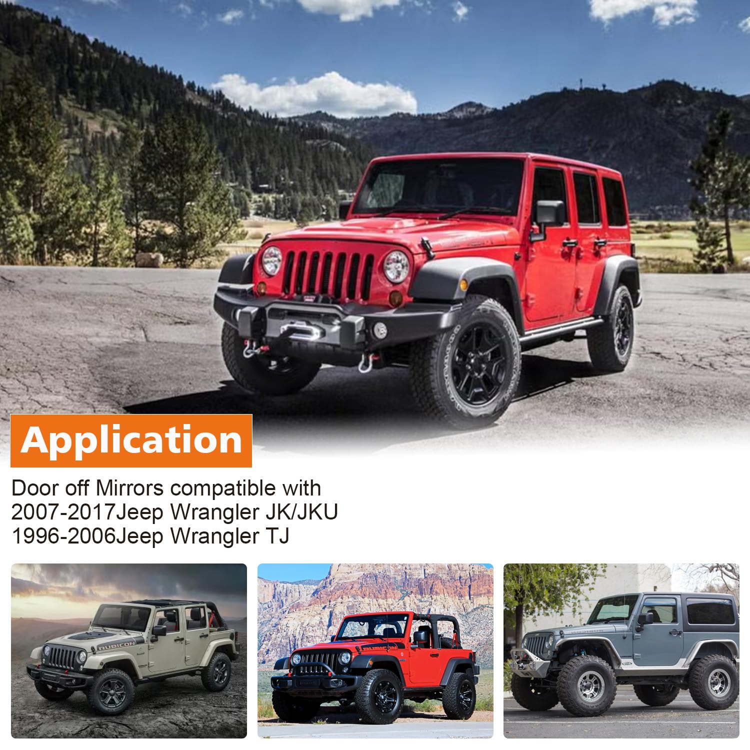 SUNPIE Mirrors Doors off JK - Doorless Side Mirror Compatible with Jeep Wrangler JK/JKU 2007-2017, Wrangler Side Mirrors for JK