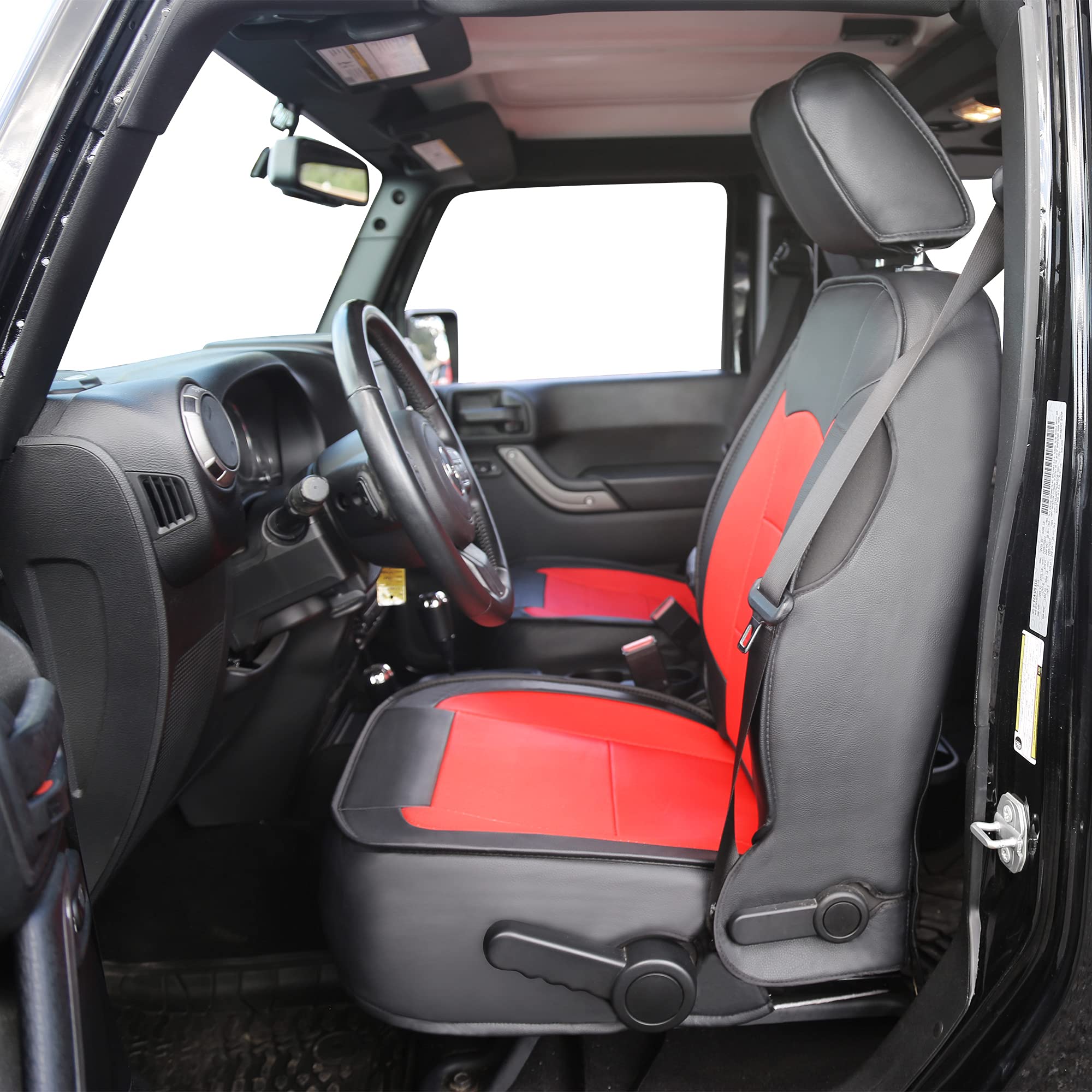 Oasis Auto 2007-2017 Wrangler Jk Custom Leather Seat Covers (2013-2017 Wrangler 4-Door, Black&Red)