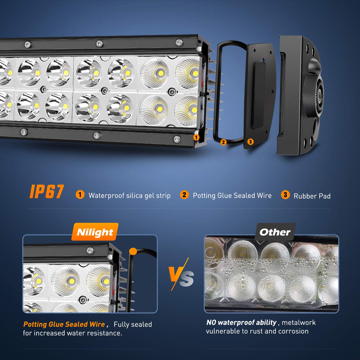 Nilight 13.5Inch 72W Spot Flood Combo Led Light Bar Off Road Lights Boat Lights Fog Light Driving Lights LED Work Light for ATV SUV Trucks,2 Years Warranty, NI01C-72W