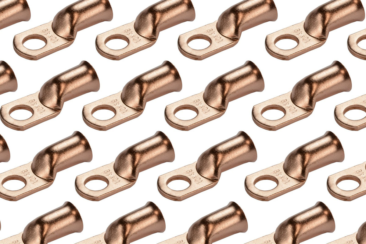 Temco 25 Pack Bare Copper Welding Battery Cable Ends, Lugs Terminal 1/0 Awg 3/8 '' Hole (6 Awg To 1/0 Awg Options Available)