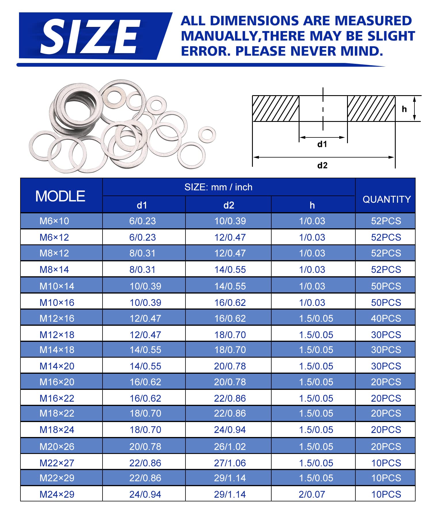 Crush Washer Oil Drain Plug - 568 Pieces 18 Sizes Aluminum Automotive Engine Oil Pan Drain Plug Gasket Assortment Kit (M6 M8 M10