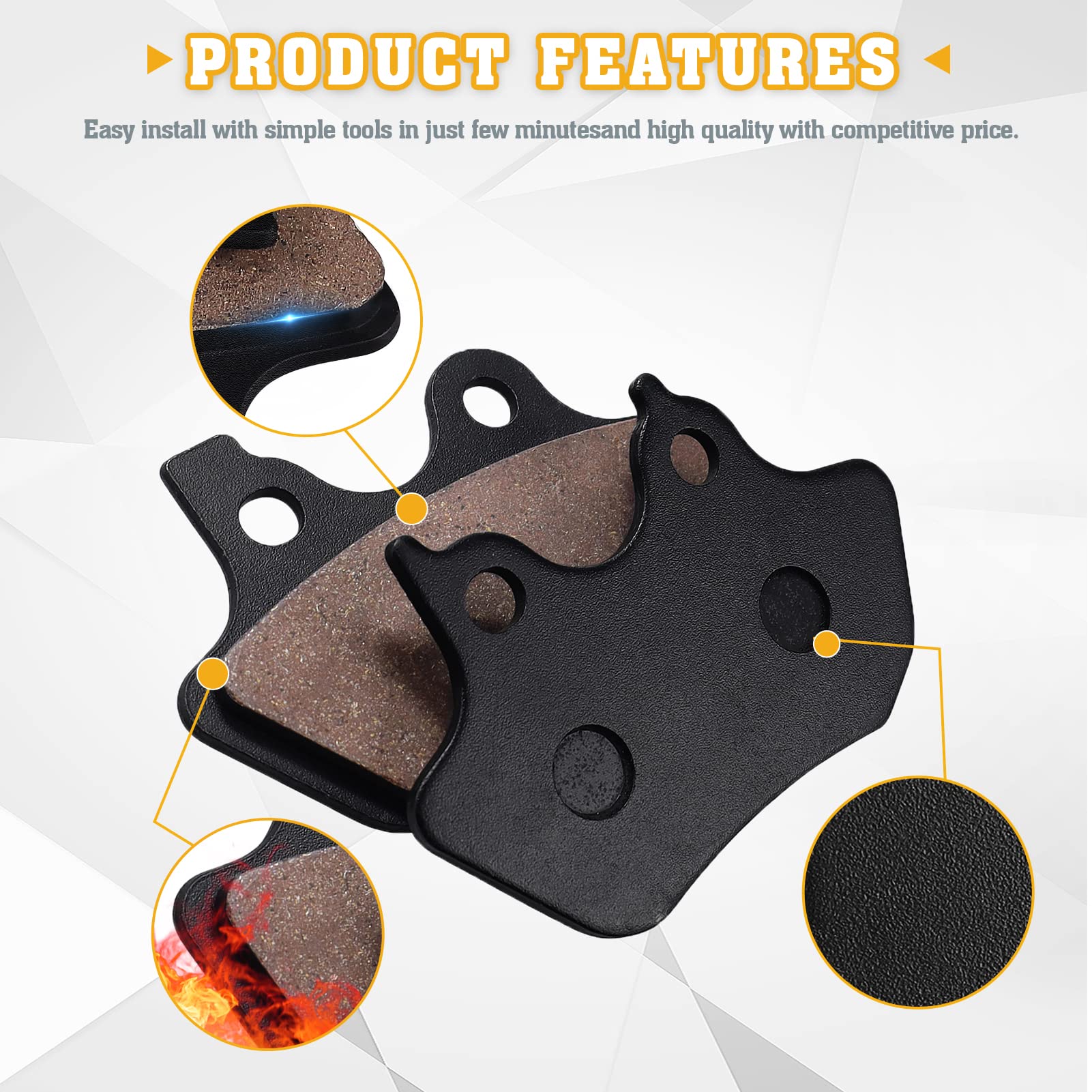 Cyleto Front & Rear Brake Pads for Harley Davidson Softail FLSTCI FLSTC Heritage Classic 2000-2007/Fat Boy/Dyna Electra Glide/Sp