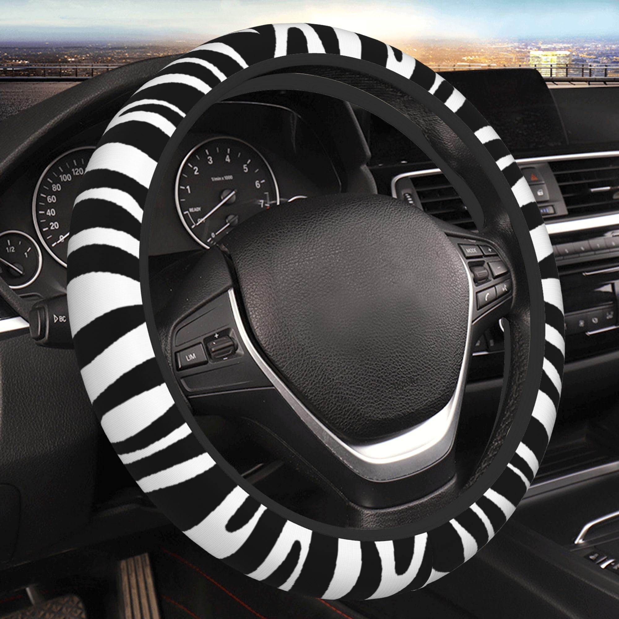 Zebra Abstract Stripe Pattern Steering Wheel Covers Non Slip Wild Animal Zebra Print Steering Wheel Protector Cover for Women Gi