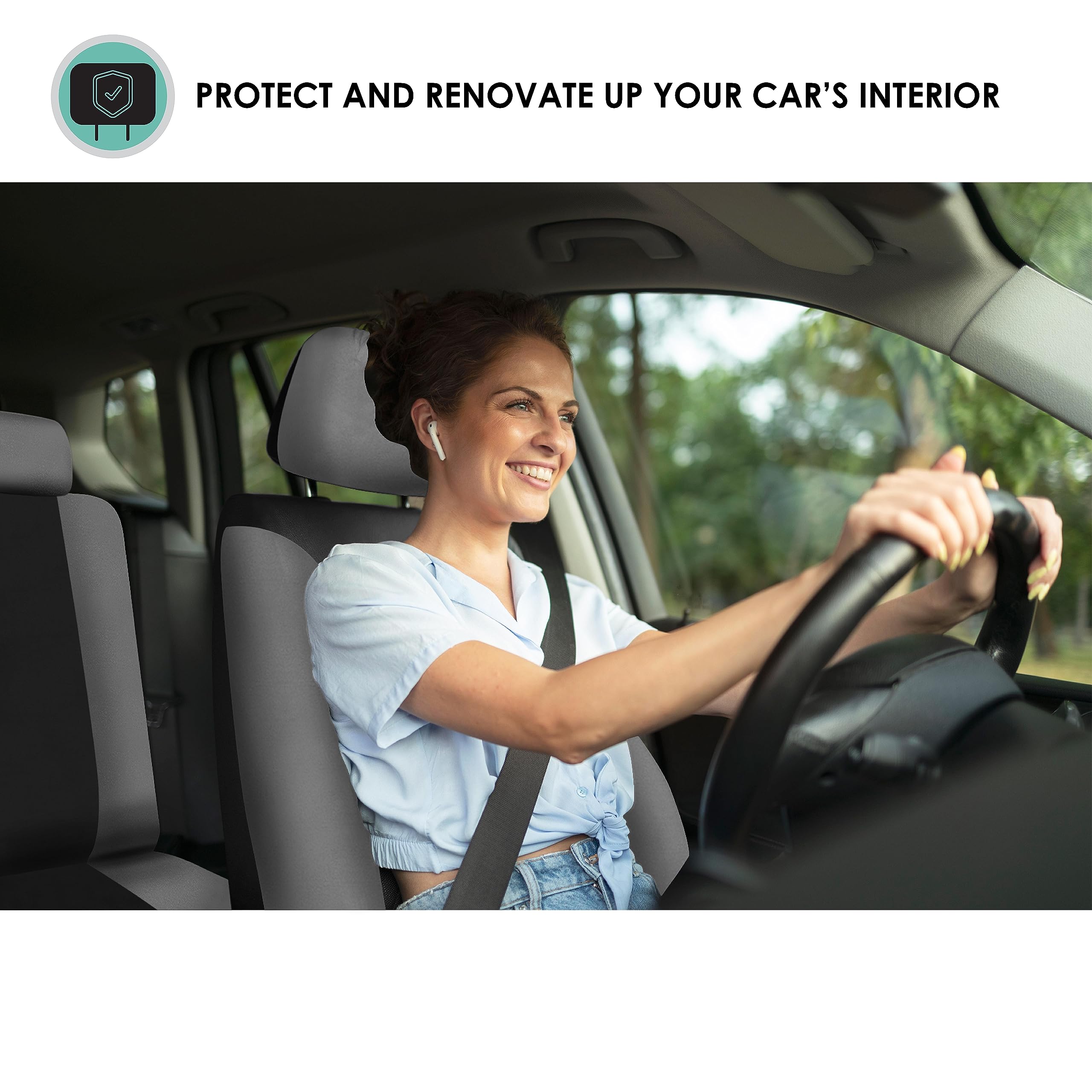 Fh Group Car Seat Cover Light Breezy Gray Seat Cover Flat Foam Padding Cloth Full Set Automotive Seat Covers,Airbag Compatible & Split Rear Universal Fit Interior Accessories For Cars Trucks And Suv