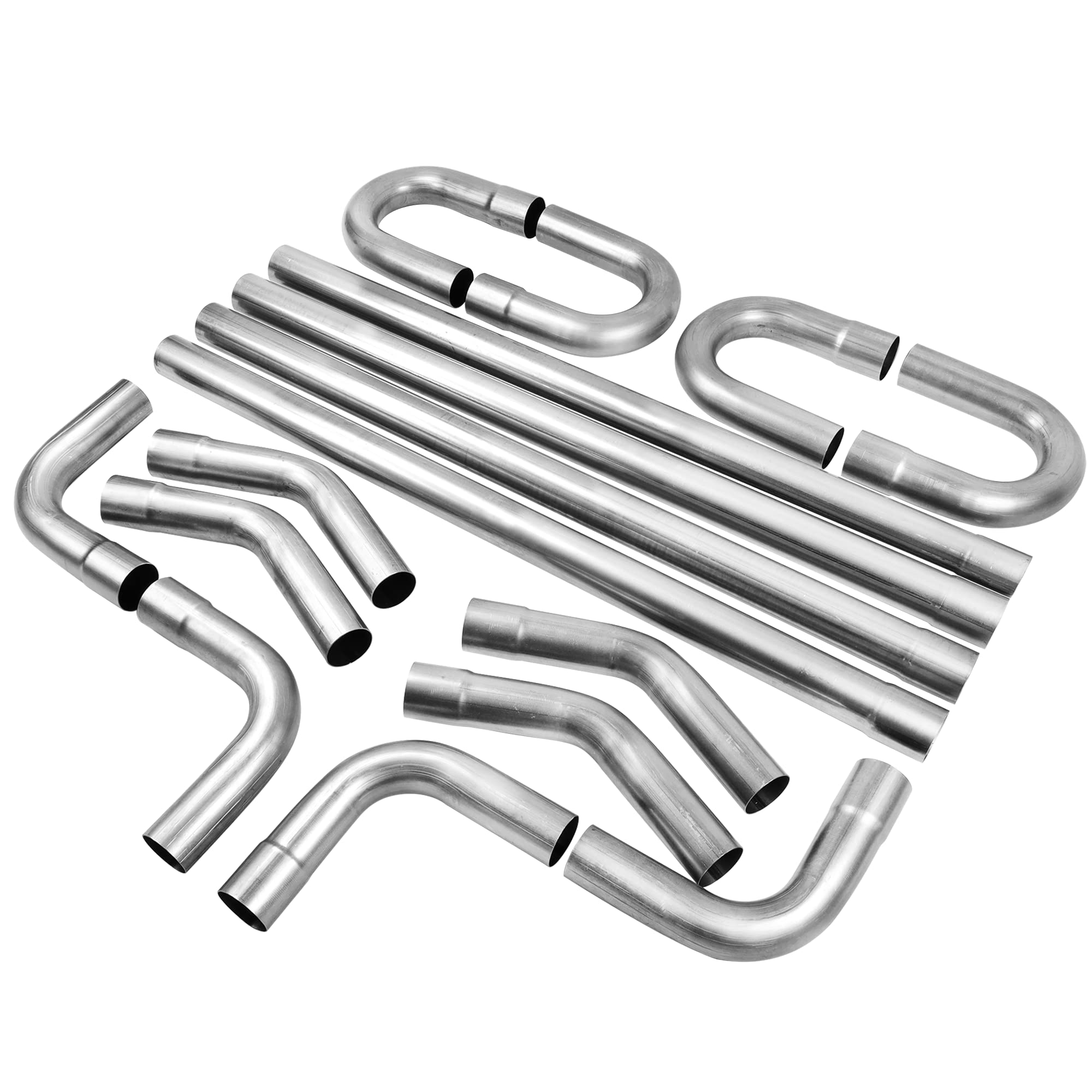 3'' Custom Exhaust Kit Universal Mild Steel 16 Gauge Tubing Mandrel Bend Pipe Straight & U-Bend (16Pcs, 2 Packs)