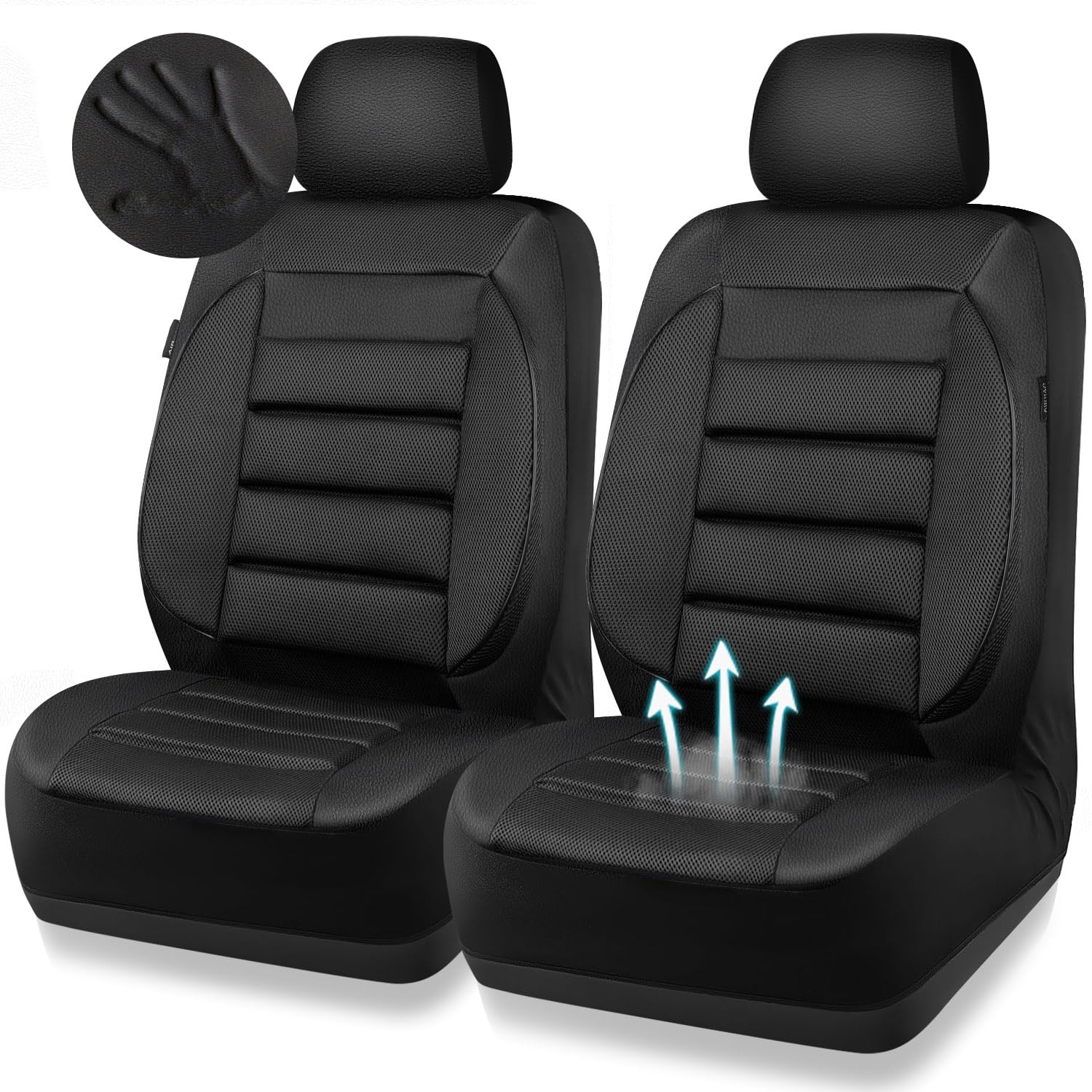 Car Pass 3D Foam Leather Car Seat Covers Two Front Seats Only, Air Cool Mesh Thick Seat Covers, All Weather Car Seat Cover Comfo