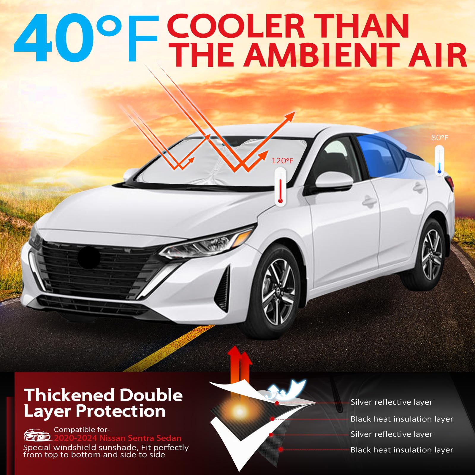 Kayzt Windshield Sun Shade For 2020-2025 Nissan Sentra Sedan Foldable Sunshade Front Window Custom Fit Car Accessories