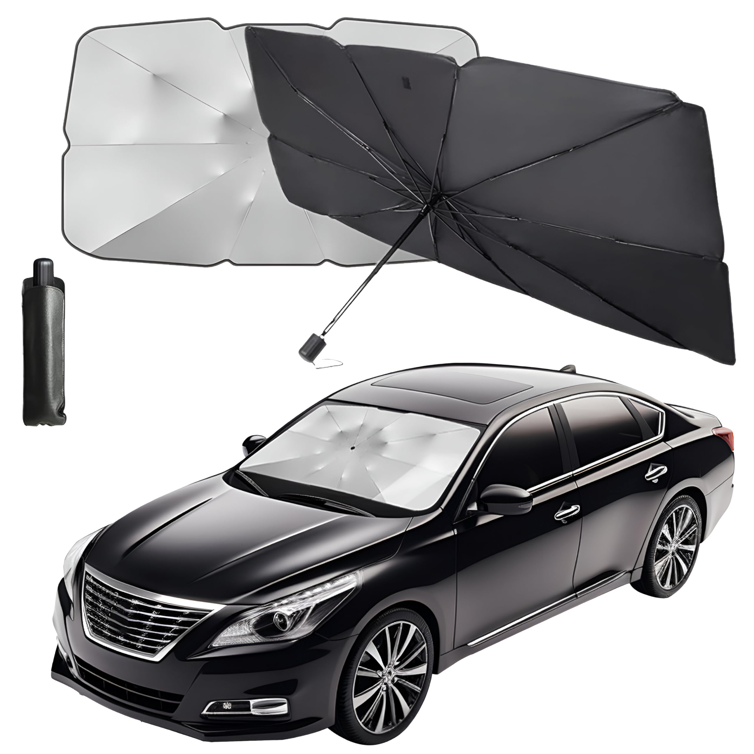 Pivalo 55x31 Car Sun Shade Windshield Cover UV Block Protector, Foldable Auto Umbrella Sunshade for Front Window Heat Insula