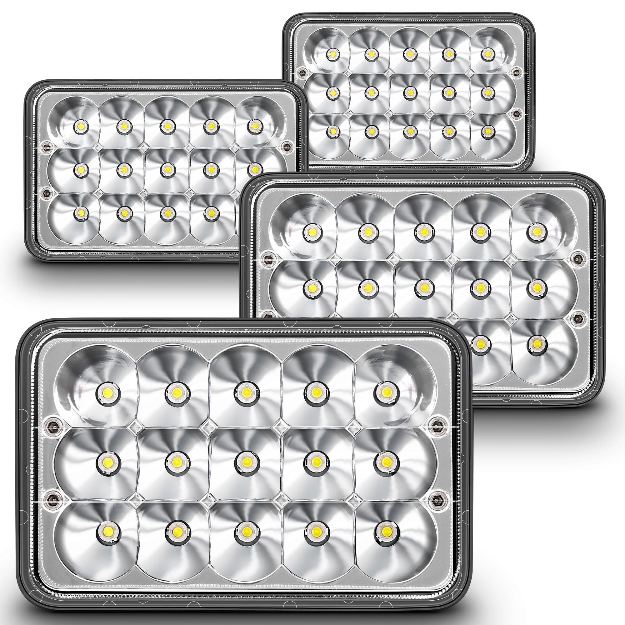 True Mods 4Pc Chrome 4X6 6X4 Inch Led Headlights 45W H4 High Low Sealed Beam H4652 H4666 H6545 H4651 H4656 For Freightliner Clas