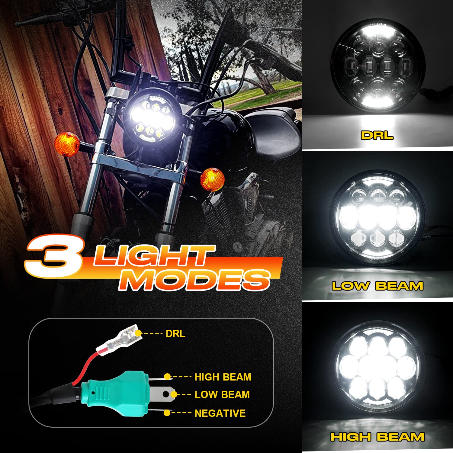 DOT Approved 80W 5-3/4' 5.75' Round LED Projection Headlight Compatible with Dyna Street Bob Super Wide Glide Low Rider Night Rod Train Softail Deuce Custom Sportster Iron 883,Black